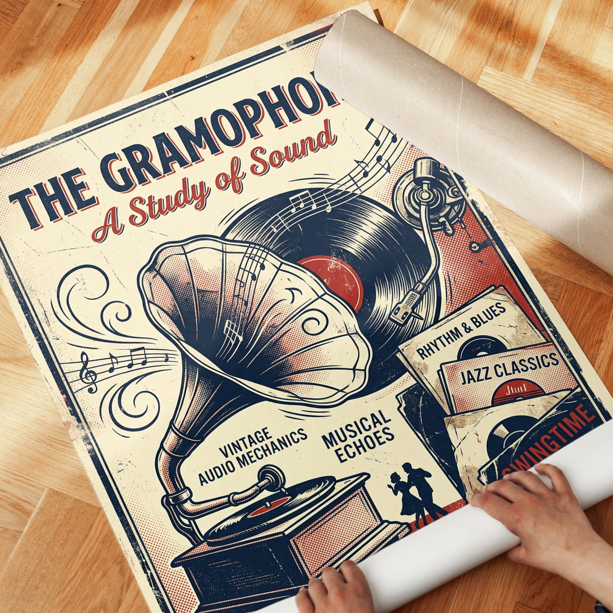 Vintage Gramophone Poster: Retro Music Art Print - detail