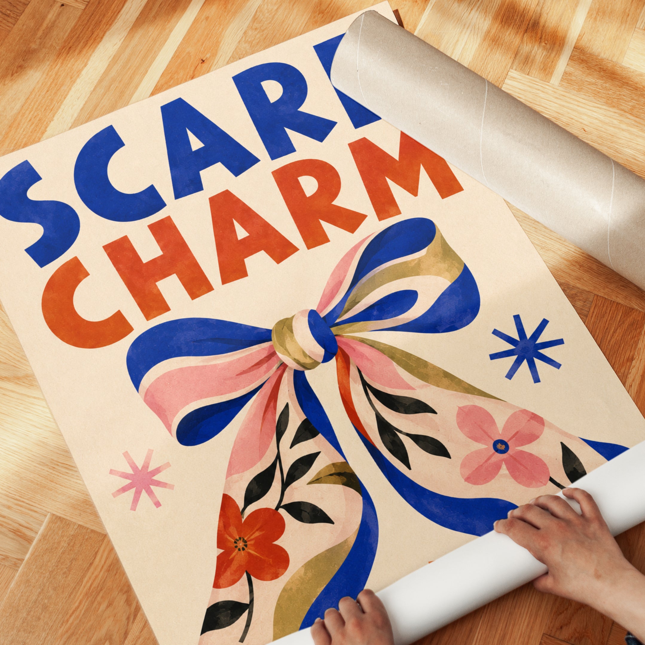 Scarf Charm Poster: Mid-Century Modern Fashion Art Print - detail