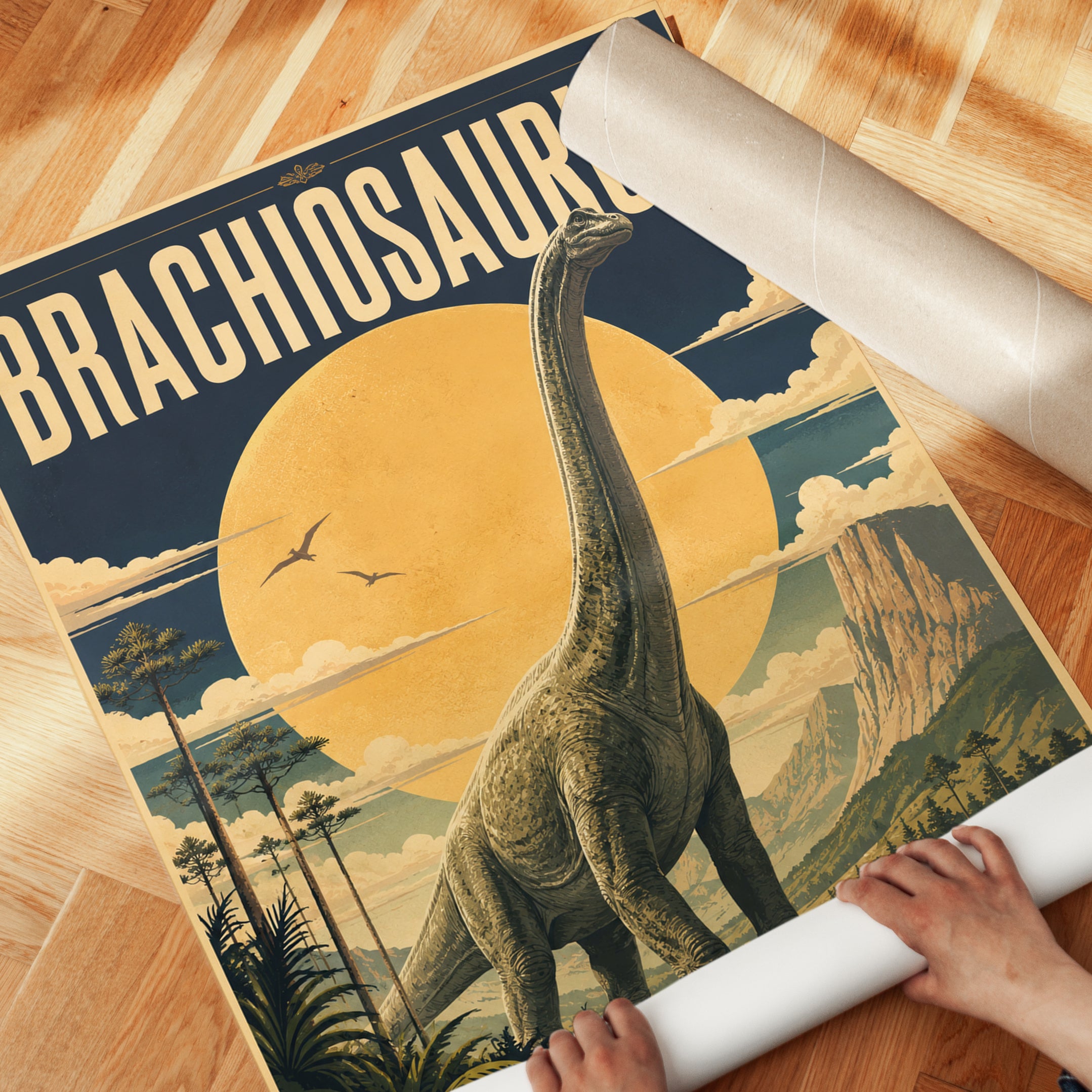 Dinosaur Wall Art: Brachiosaurus Retro Poster - detail