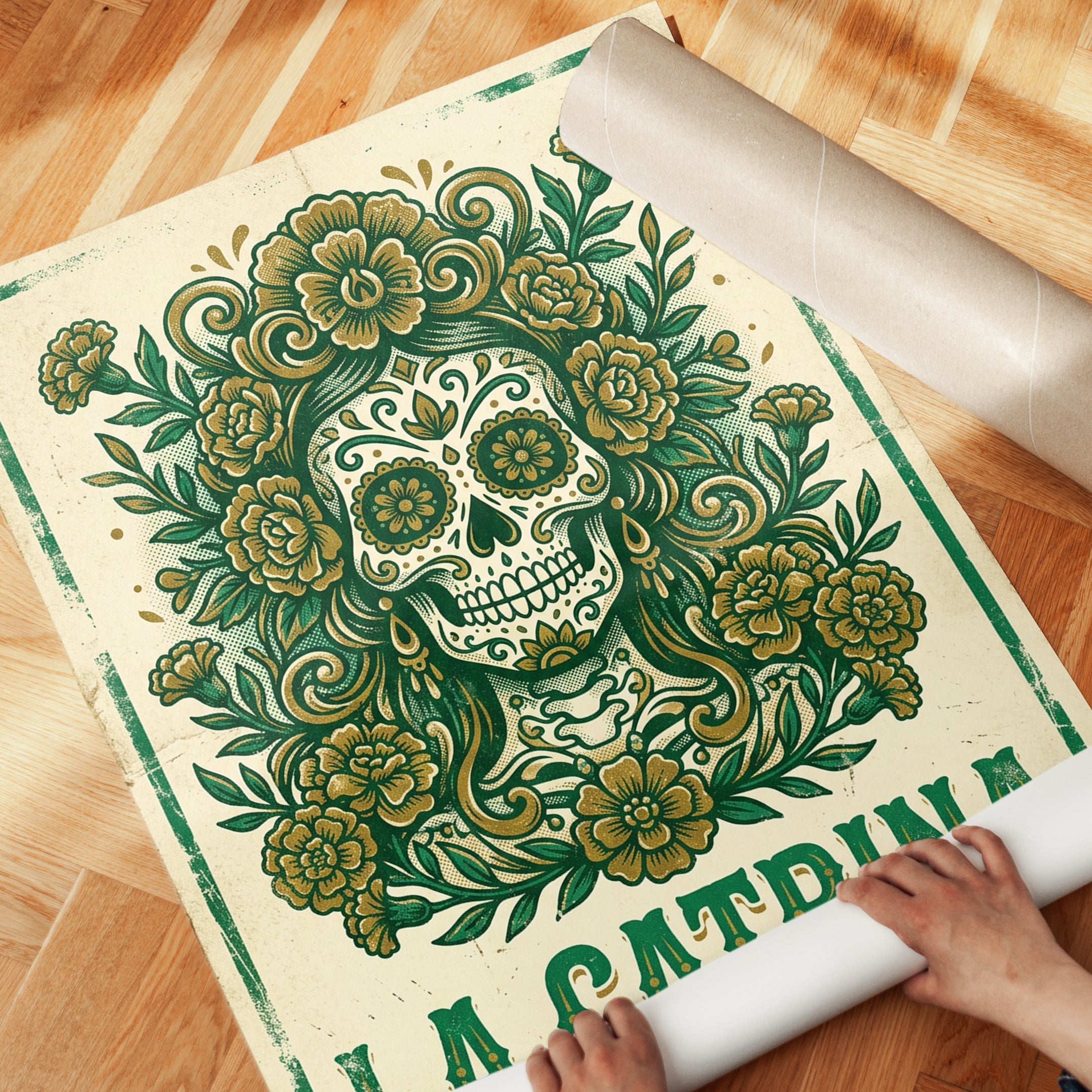 La Catrina Sugar Skull Print — Day of the Dead Folk Art - detail