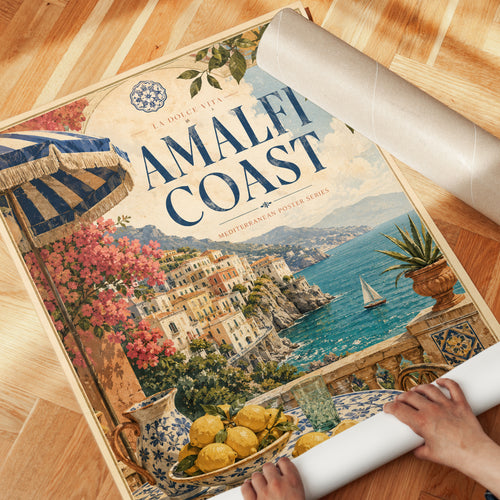 Amalfi Coast Vintage Travel Poster — Italian Riviera Print - detail