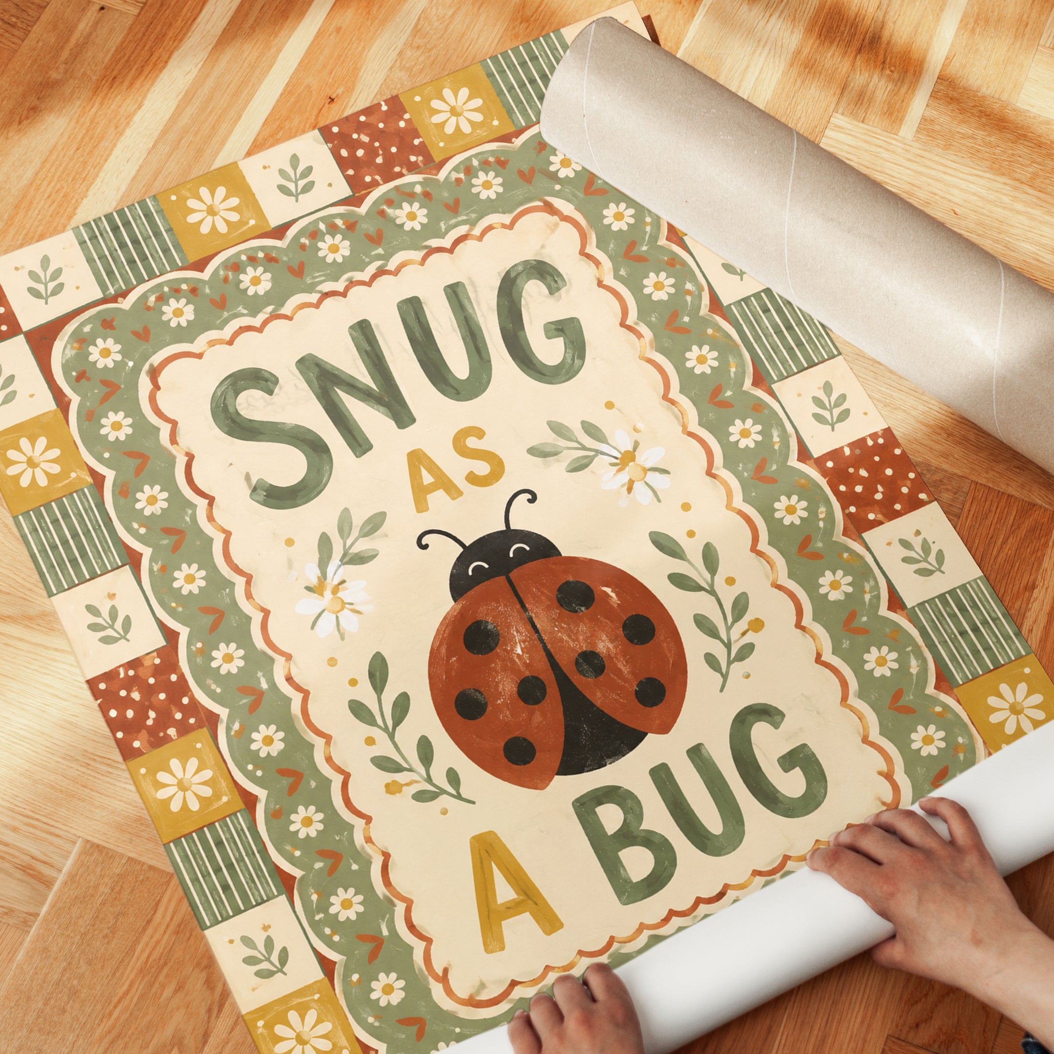 Snug As A Bug Print – Ladybug Nursery Wall Art - detail