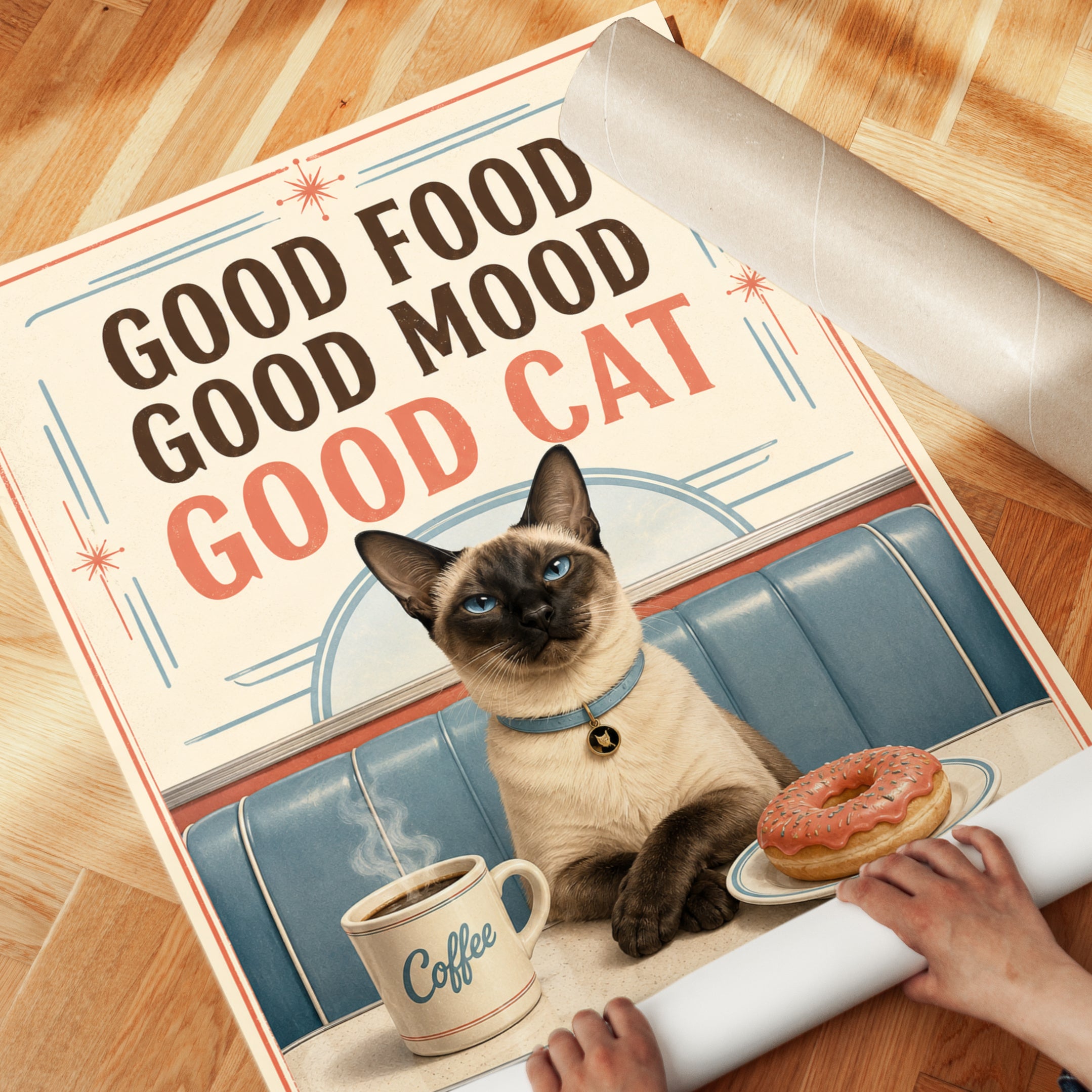 Cat Kitchen Wall Art – Good Food Good Mood Print - detail