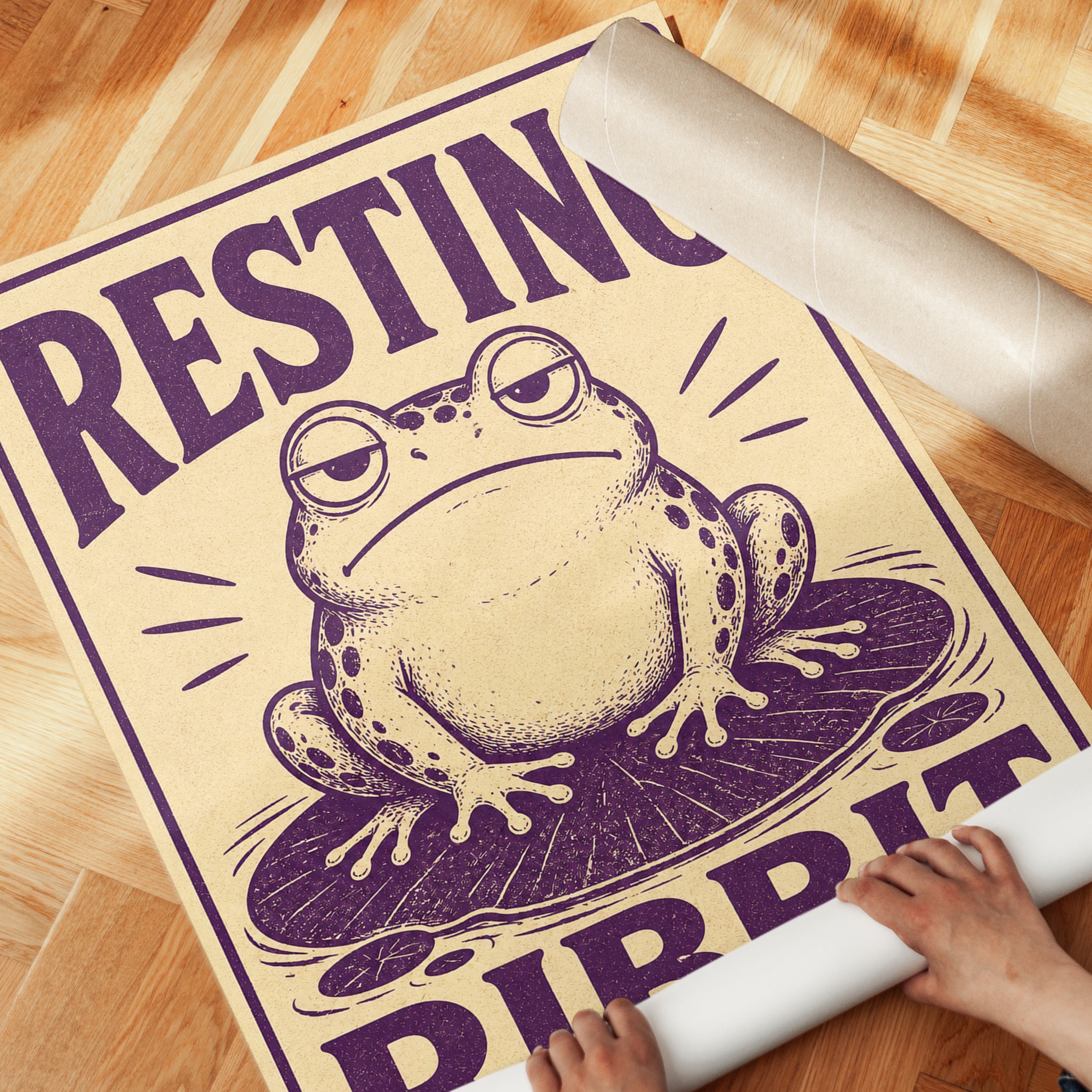 Resting Ribbit Face Poster: Vintage Frog Art - detail