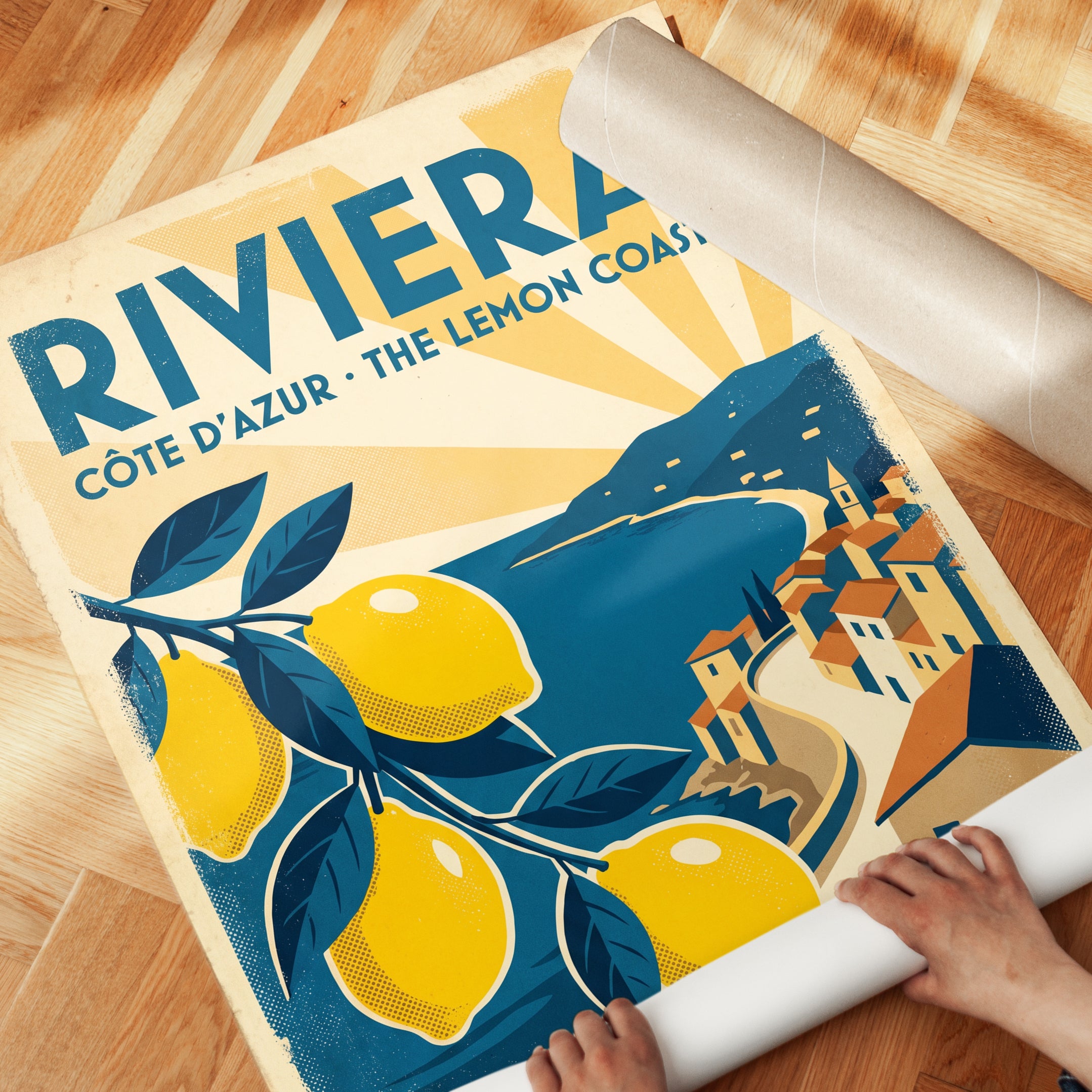 Riviera Côte d'Azur Travel Poster: Vintage Lemon Coast Art Print - detail