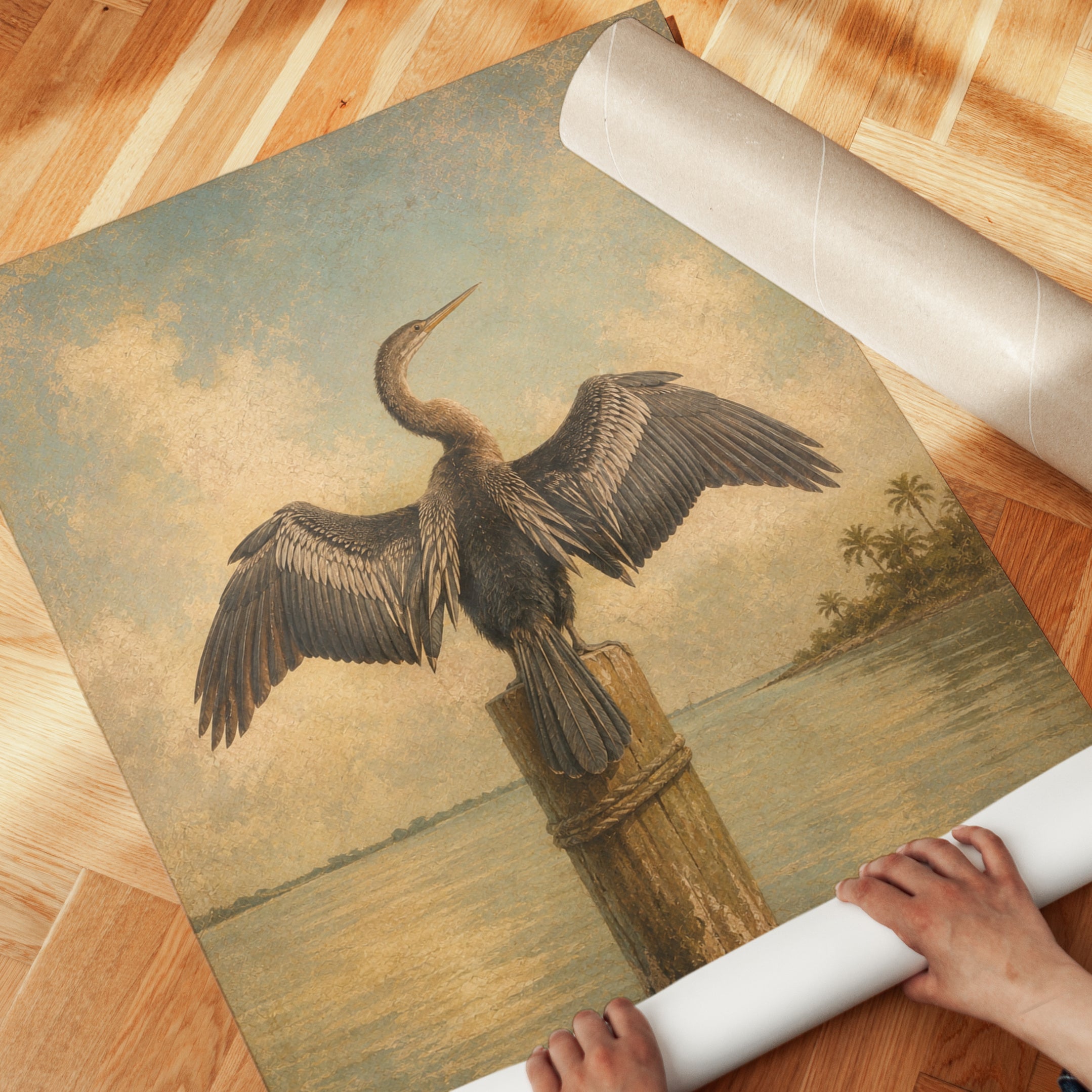 Vintage Bird Wall Art – Coastal Anhinga Print - detail