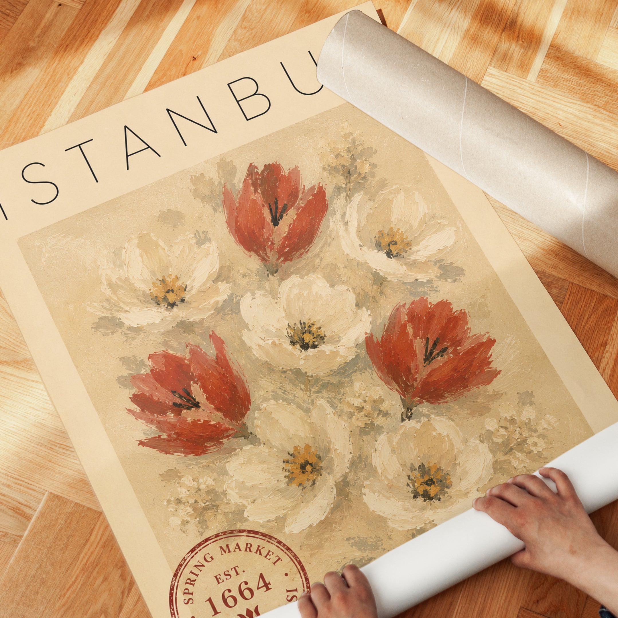 Istanbul Travel Poster – Vintage Floral Wall Art - detail