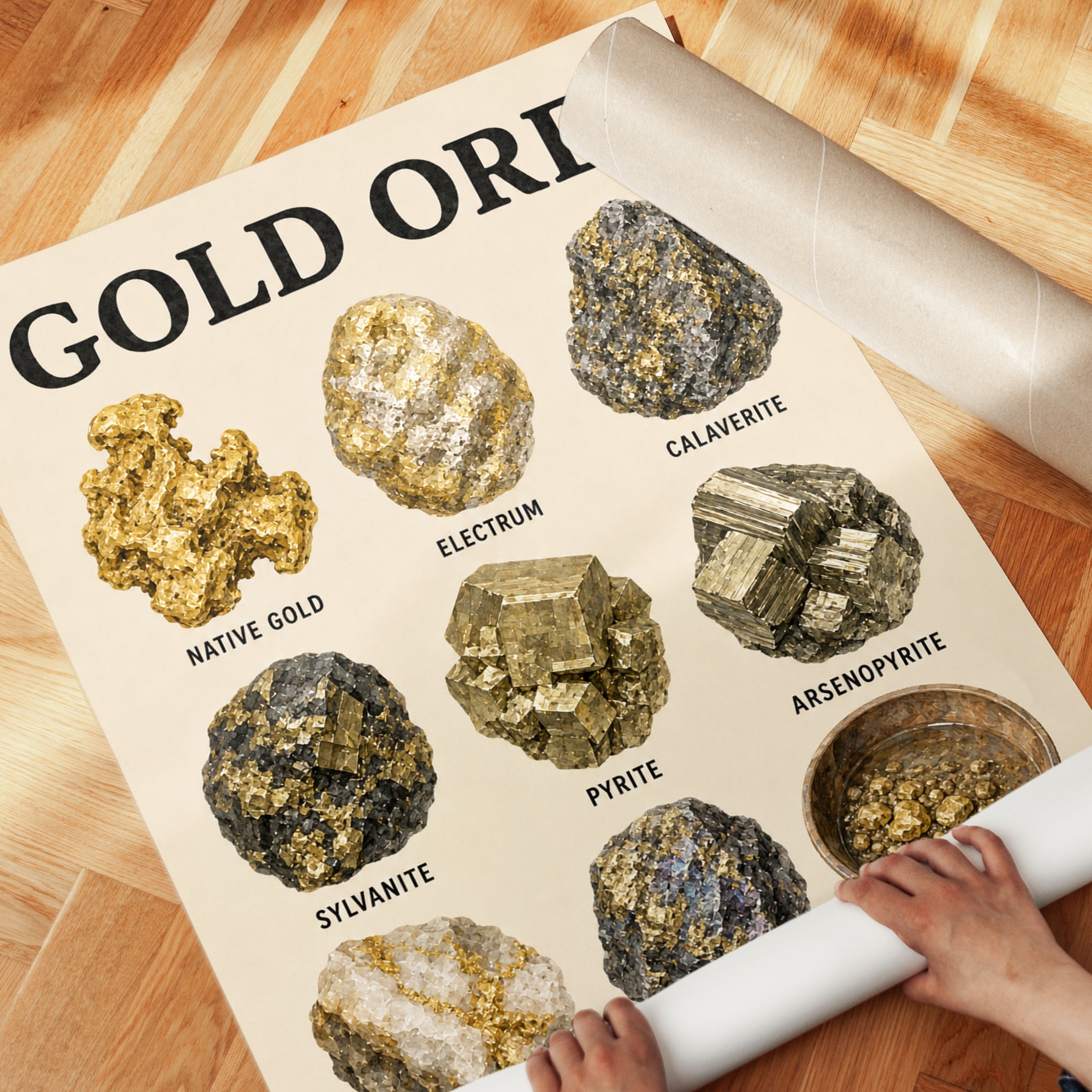 Gold Ores Educational Print — Vintage Geology Poster - detail
