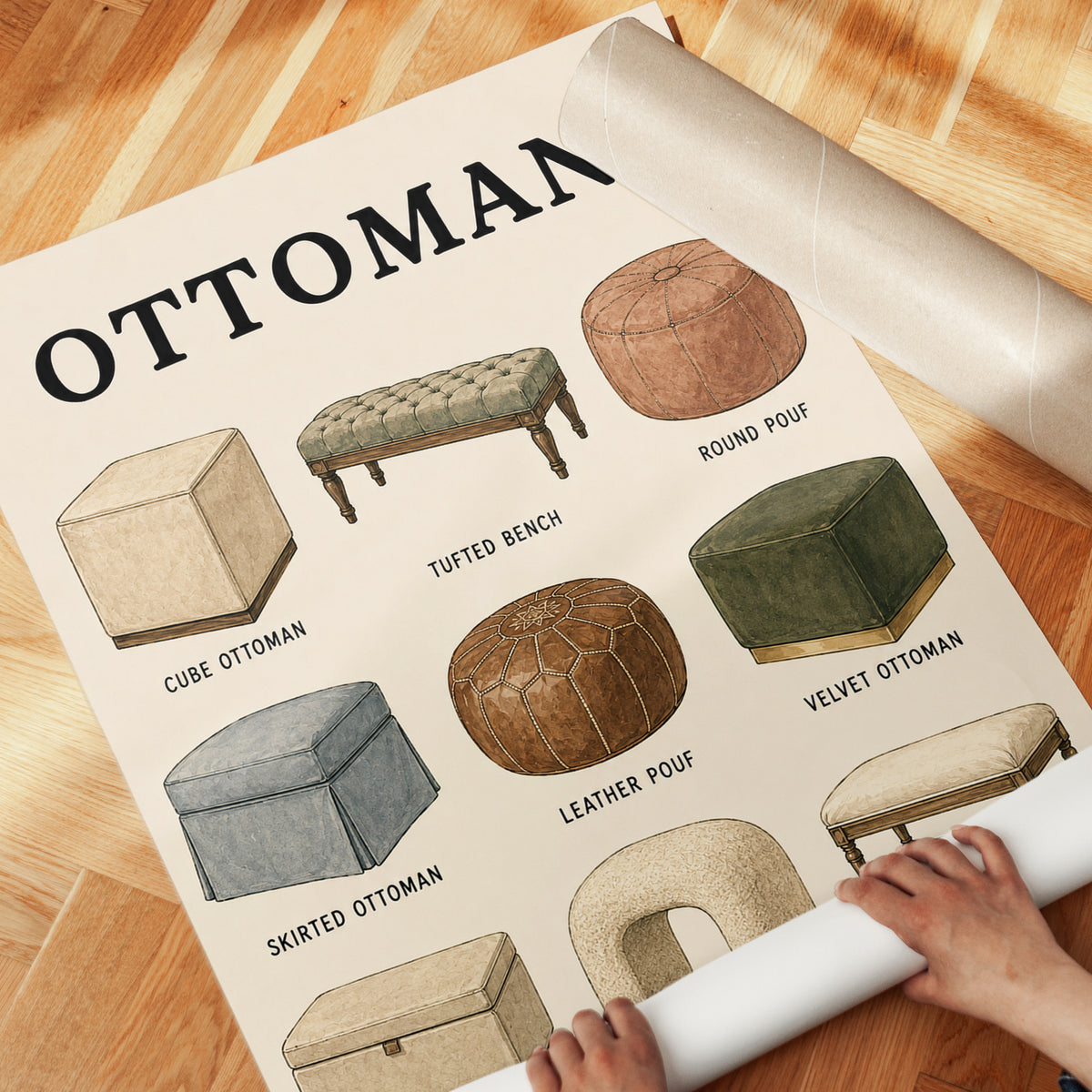 Educational Ottoman Print: Vintage-Inspired Furniture Guide - detail