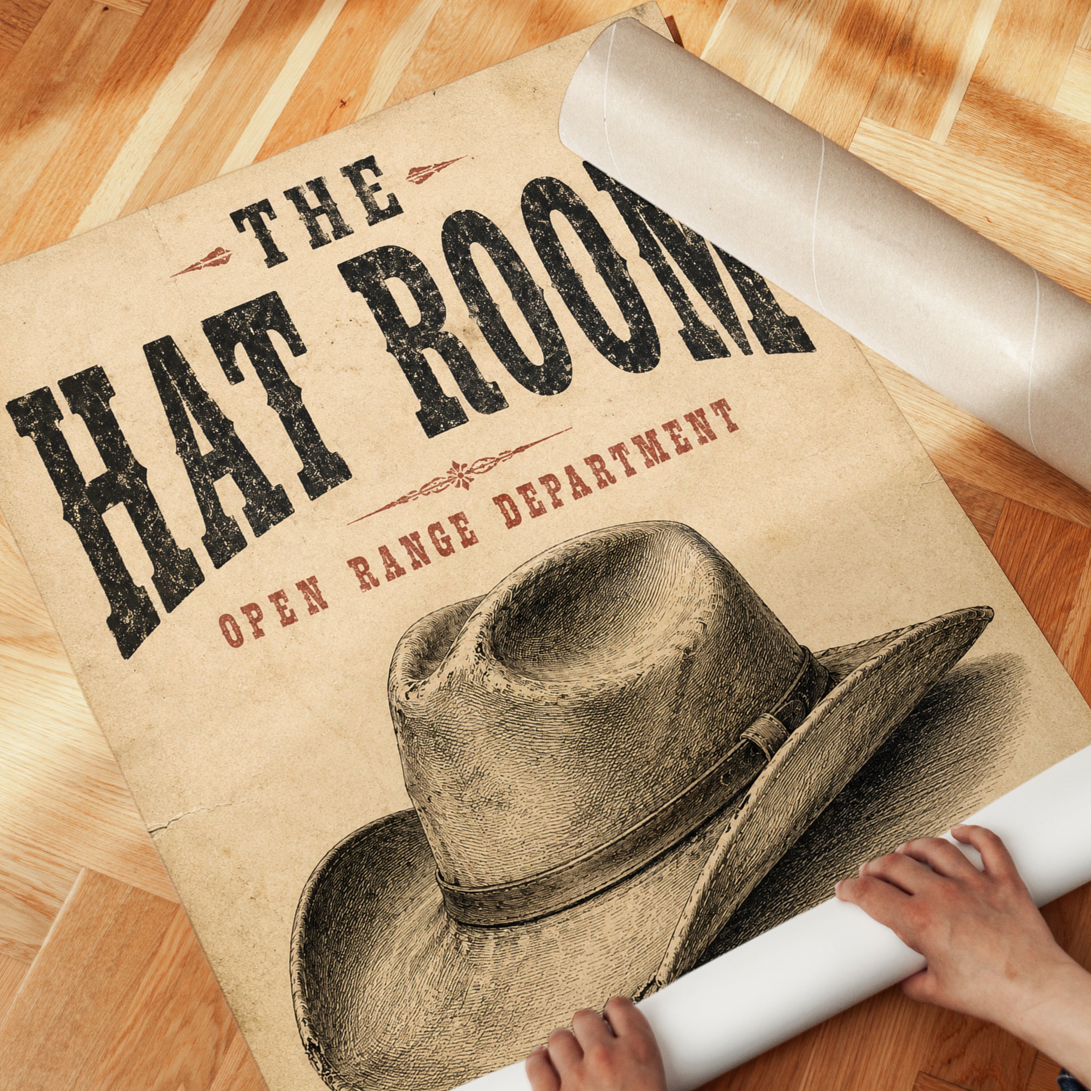 Western Hat Room Sign – Vintage Cowboy Poster - detail