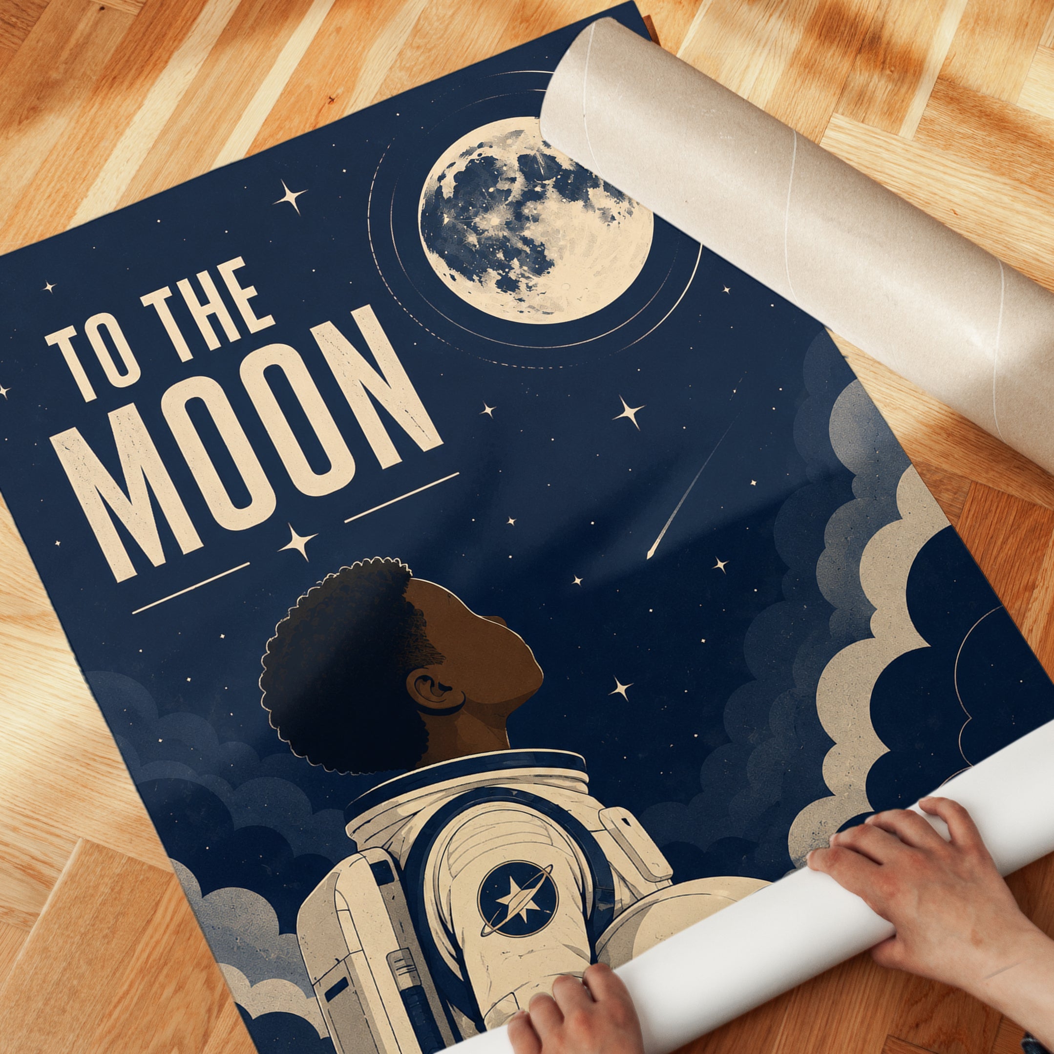 Space Nursery Wall Art – Astronaut Moon Print - detail