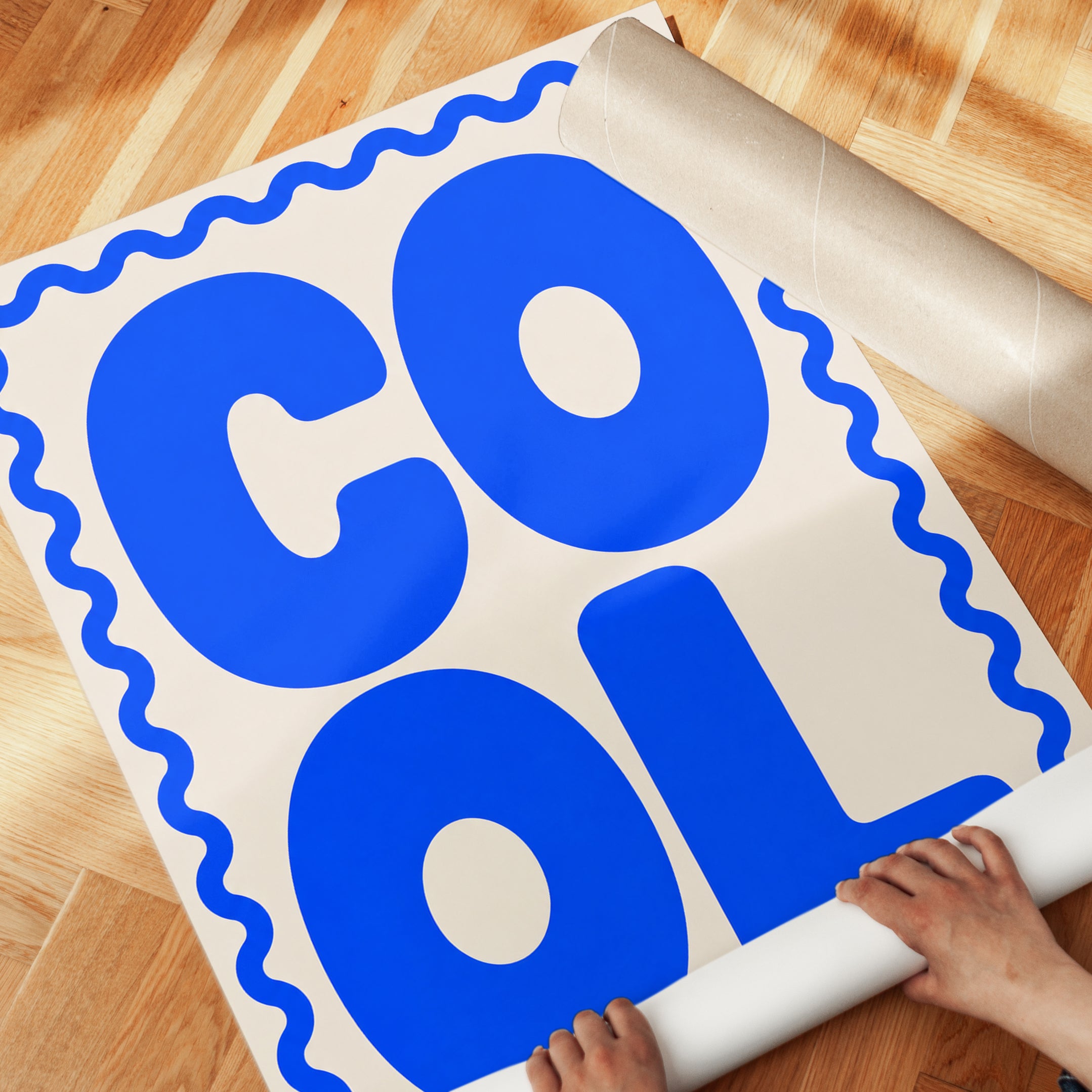 Cool Typography Print: Blue Retro Lettering Wall Art - detail