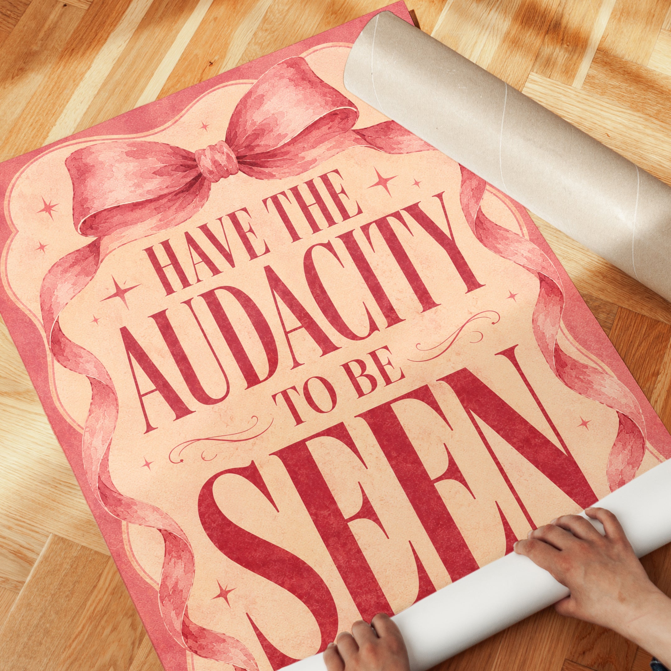 Audacity Typography Print: Pink Ribbon Motivational Poster - detail