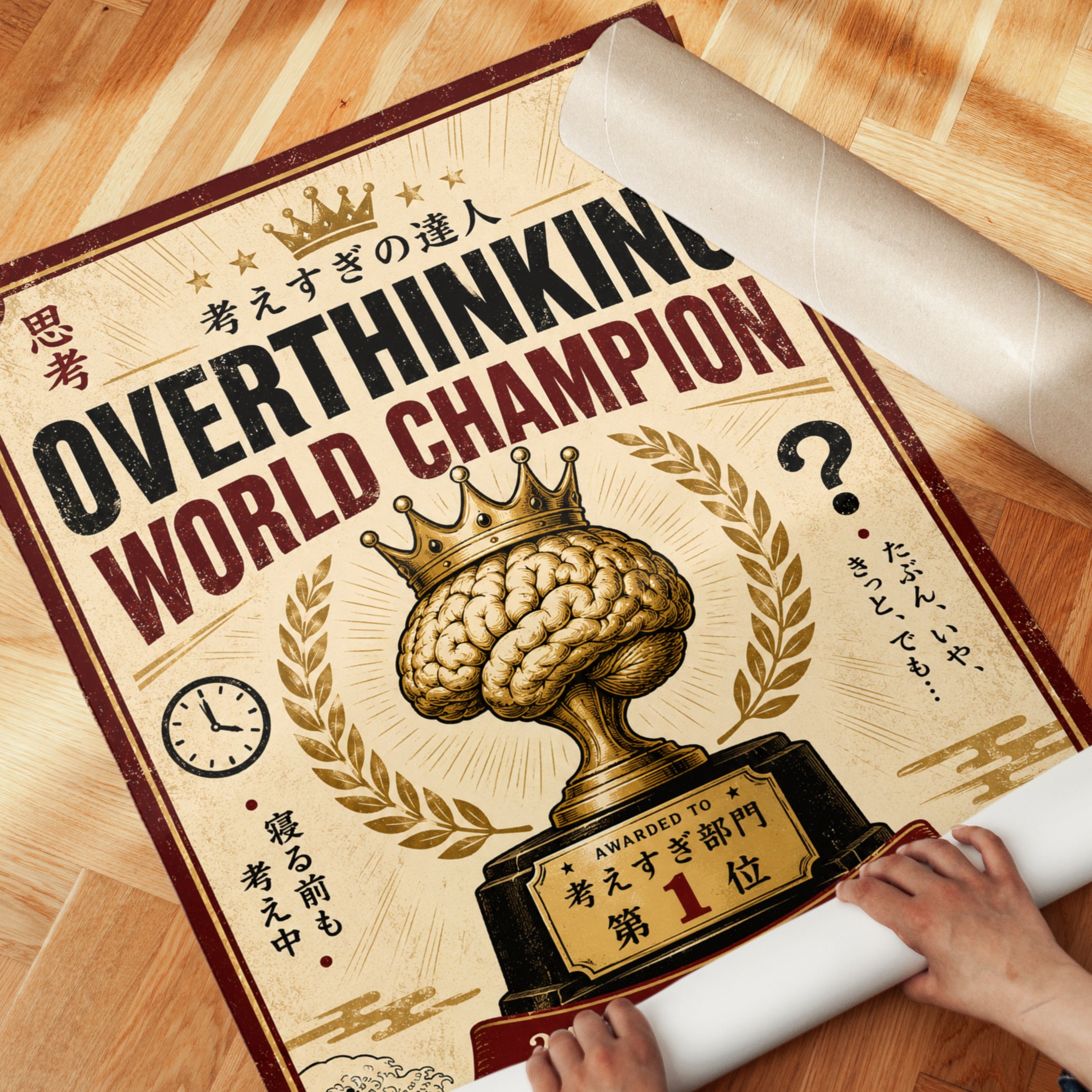 Overthinking World Champion Wall Art: Vintage Japanese Trophy Poster - detail