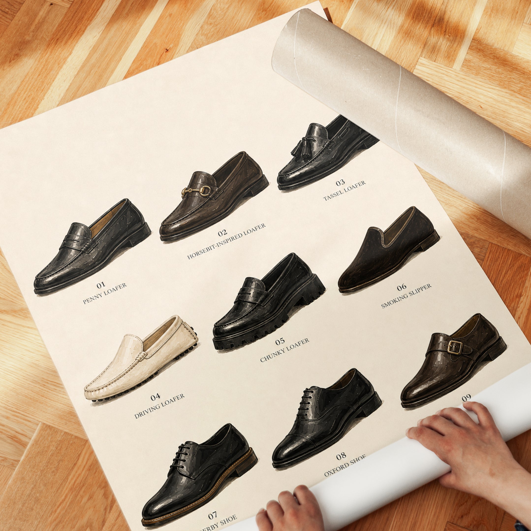 Classic Loafer Collection Art Print: Vintage Shoe Guide - detail