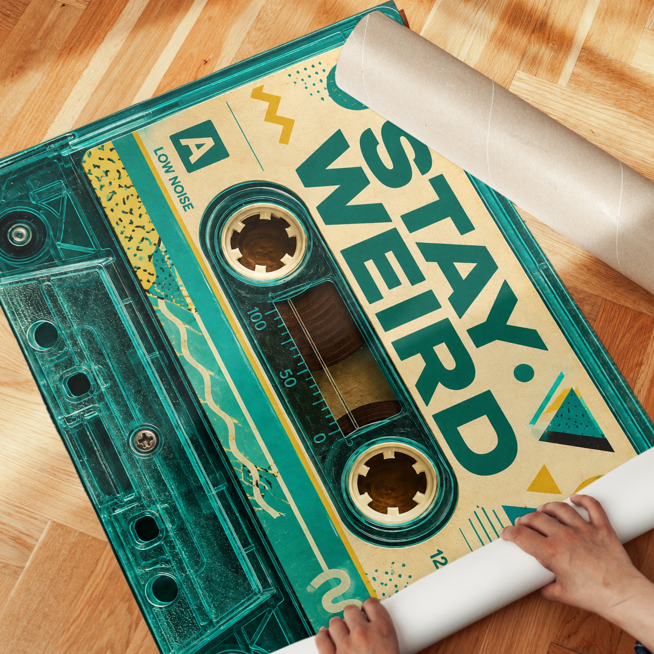 Cassette Tape Wall Art: Teal Retro Design - detail