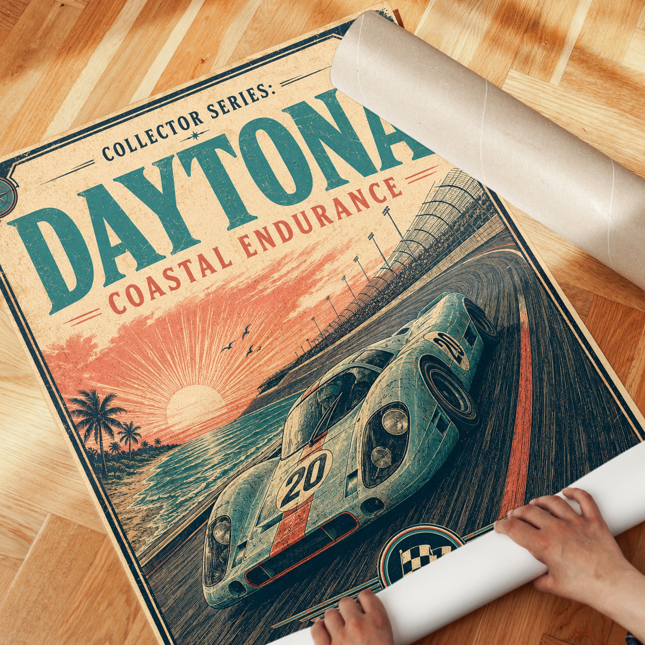 Daytona Racing Poster Print — Vintage Coastal Endurance - detail
