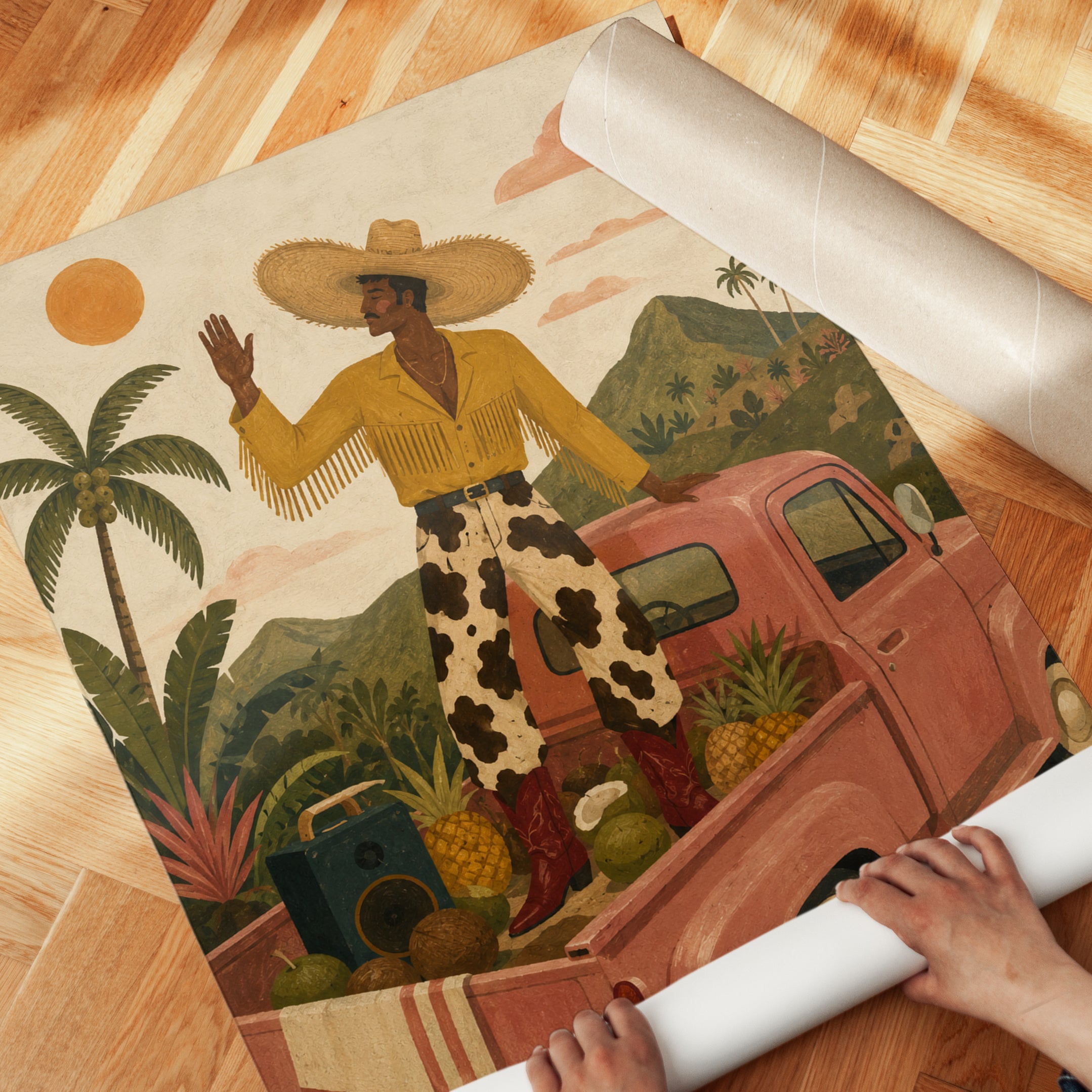 Tropical Vintage Truck Print - detail