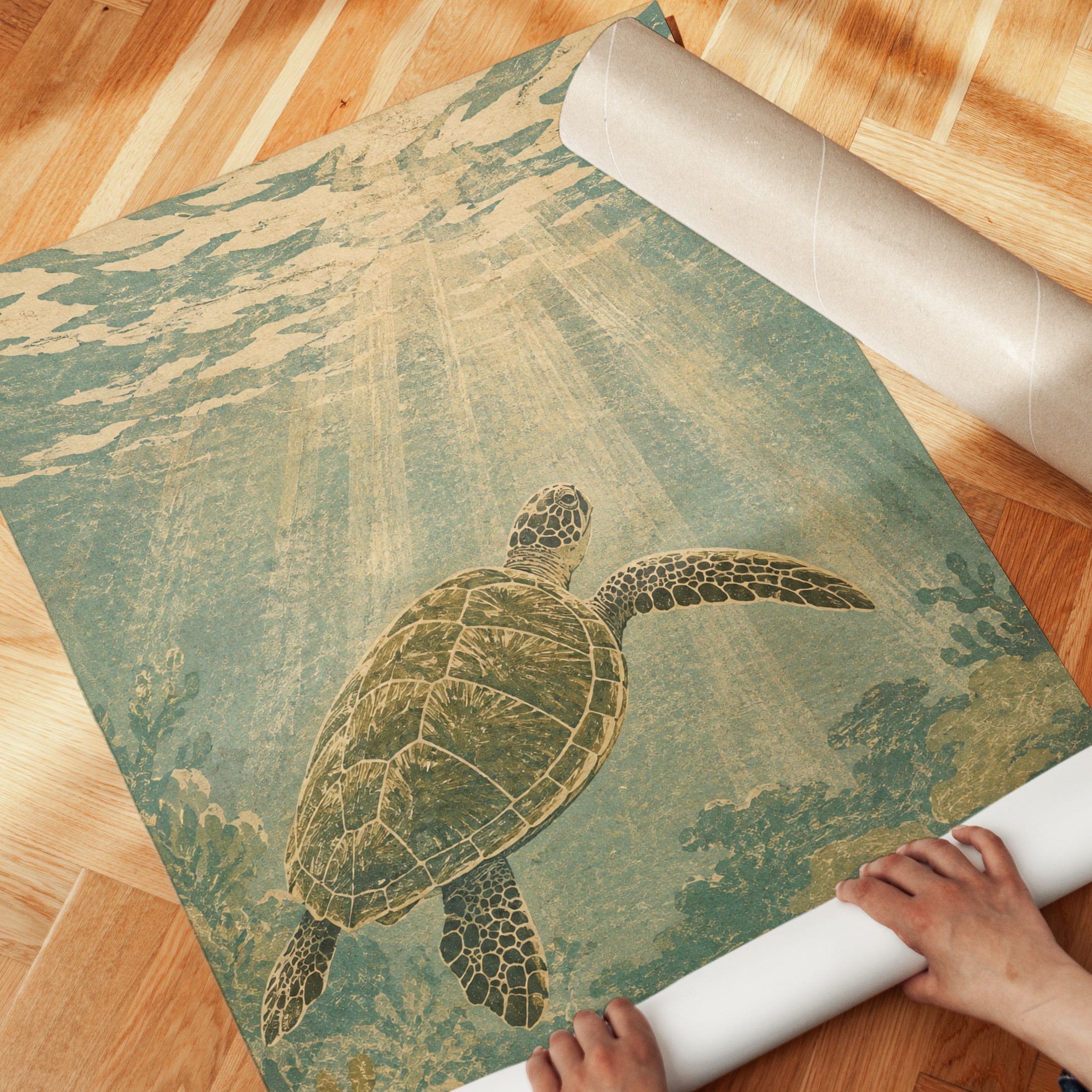 Sea Turtle Wall Art – Vintage Ocean Print - detail