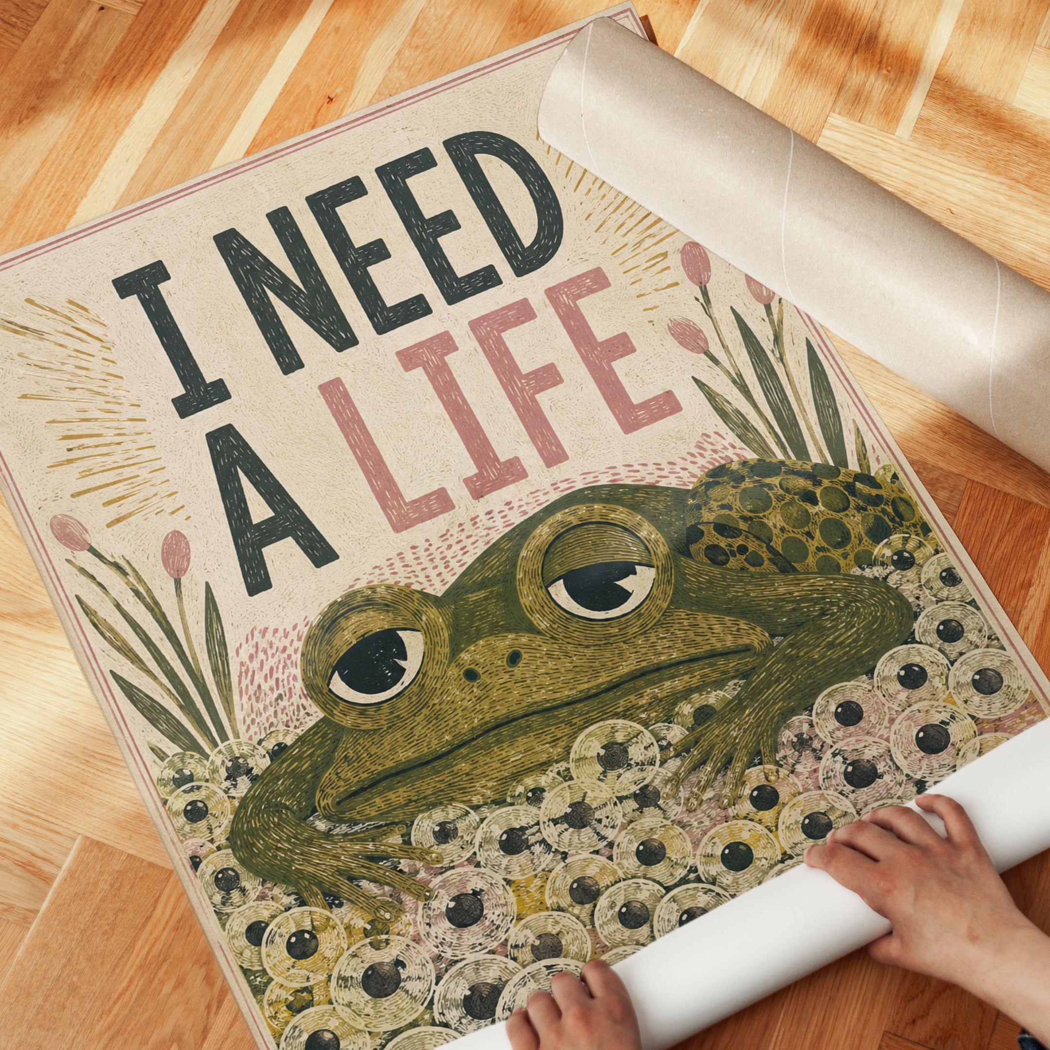 Funny Frog Wall Art – Humorous Toad Print - detail