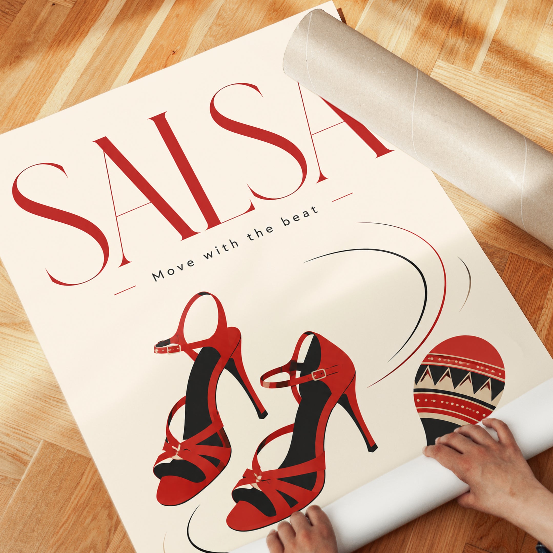 Salsa Dance Wall Art – Red Heels Maraca Print - detail