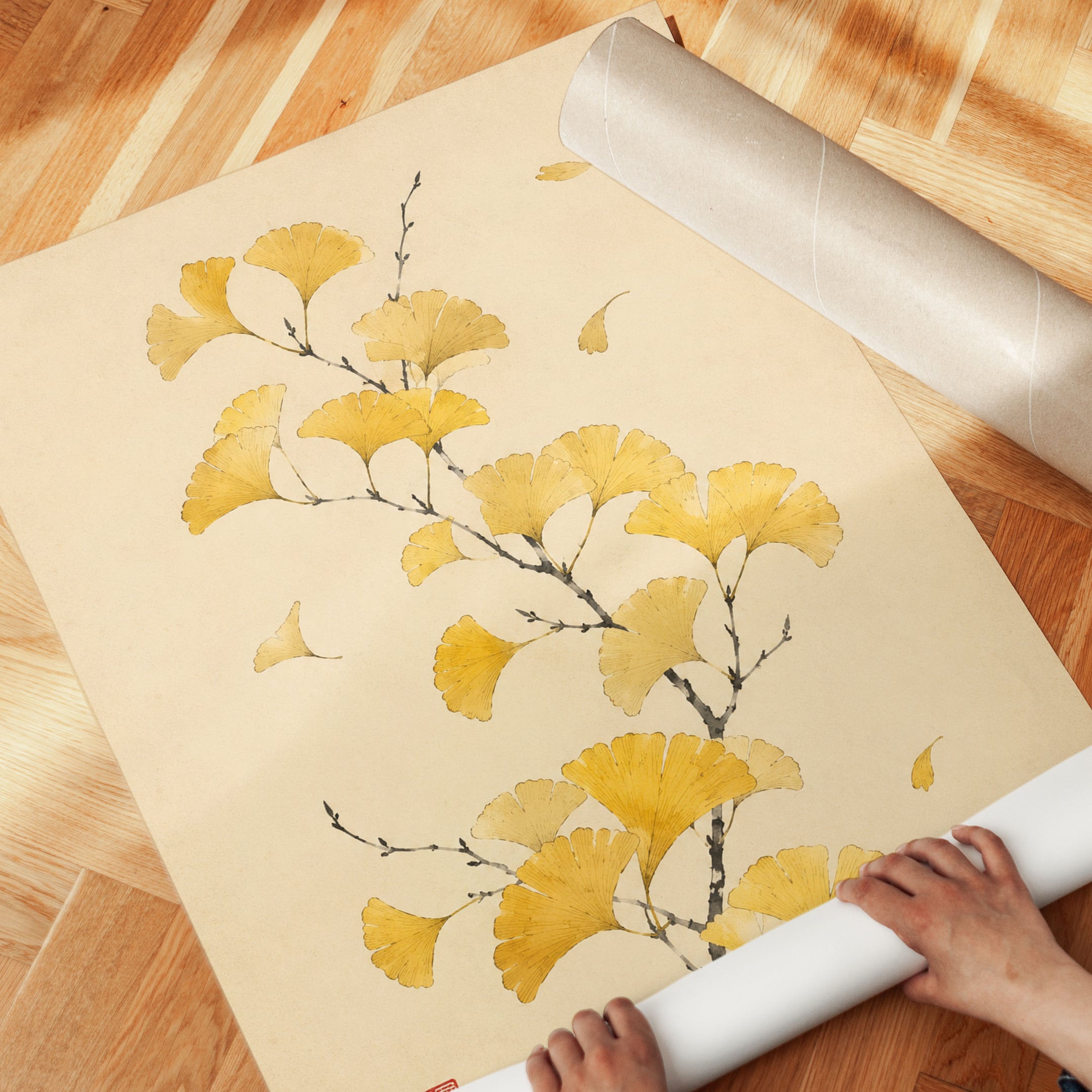 Ginkgo Leaf Wall Art – Botanical Print - detail