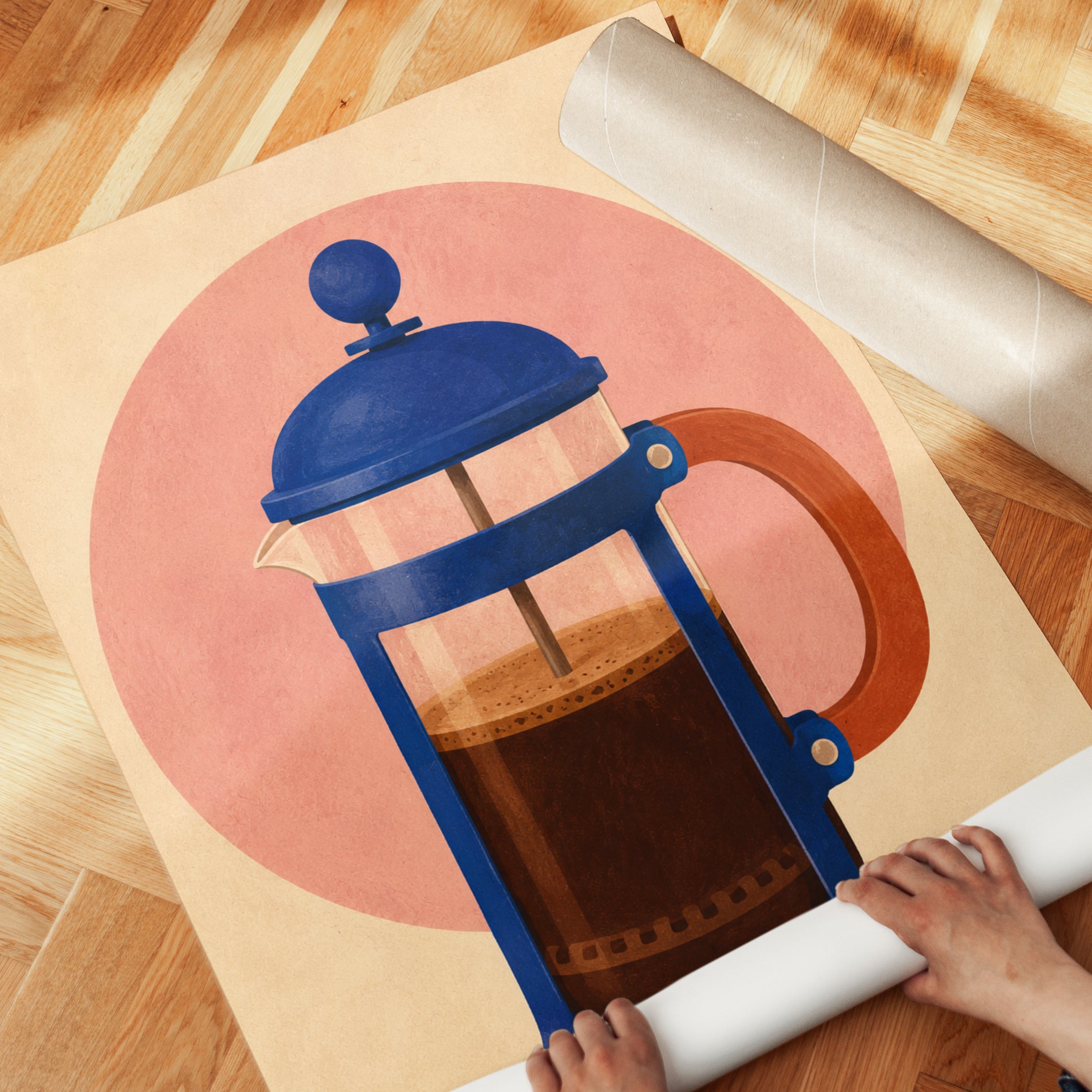 Retro French Press Coffee Art Print - detail
