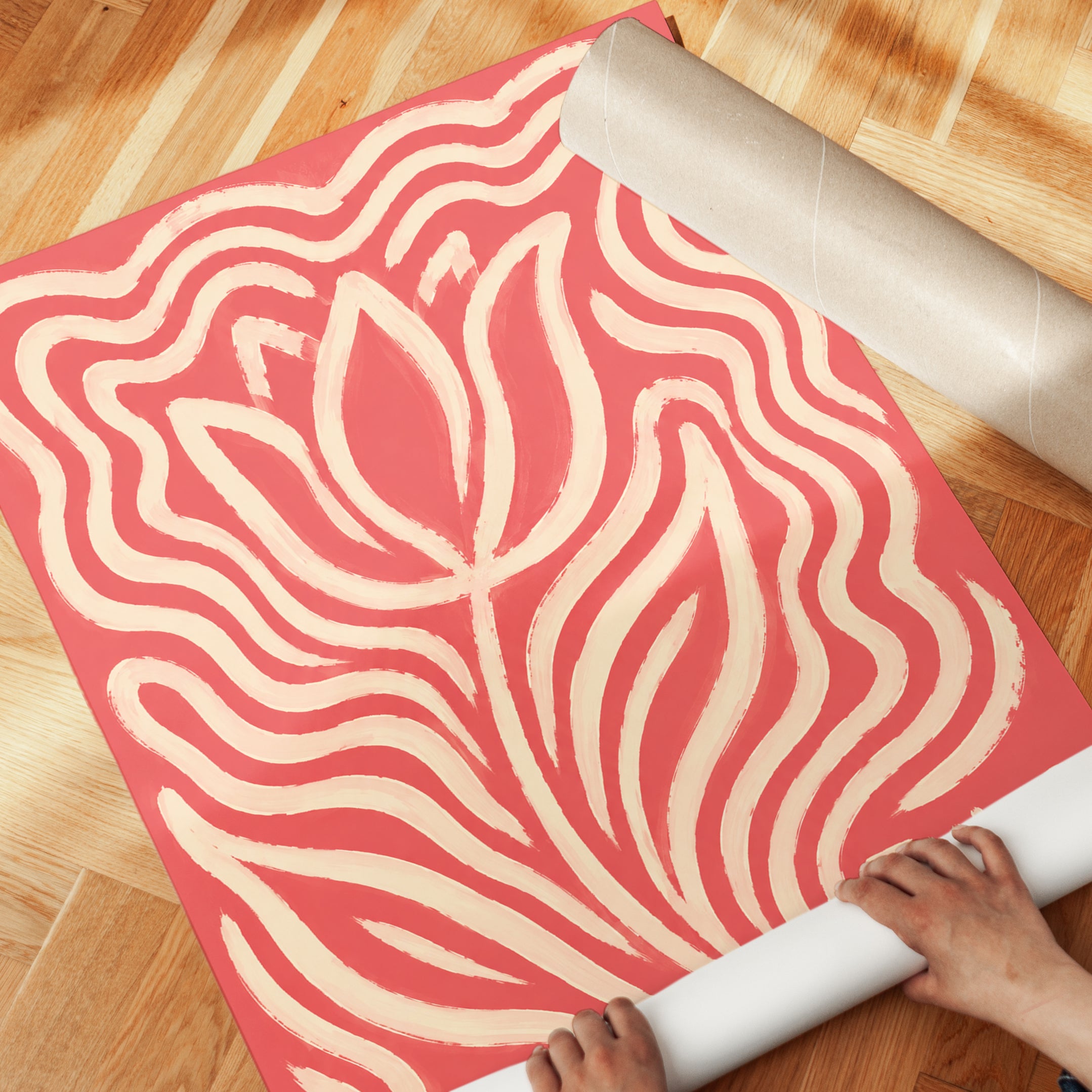 Retro Tulip Poster: Coral and Cream Psychedelic Flower Art - detail