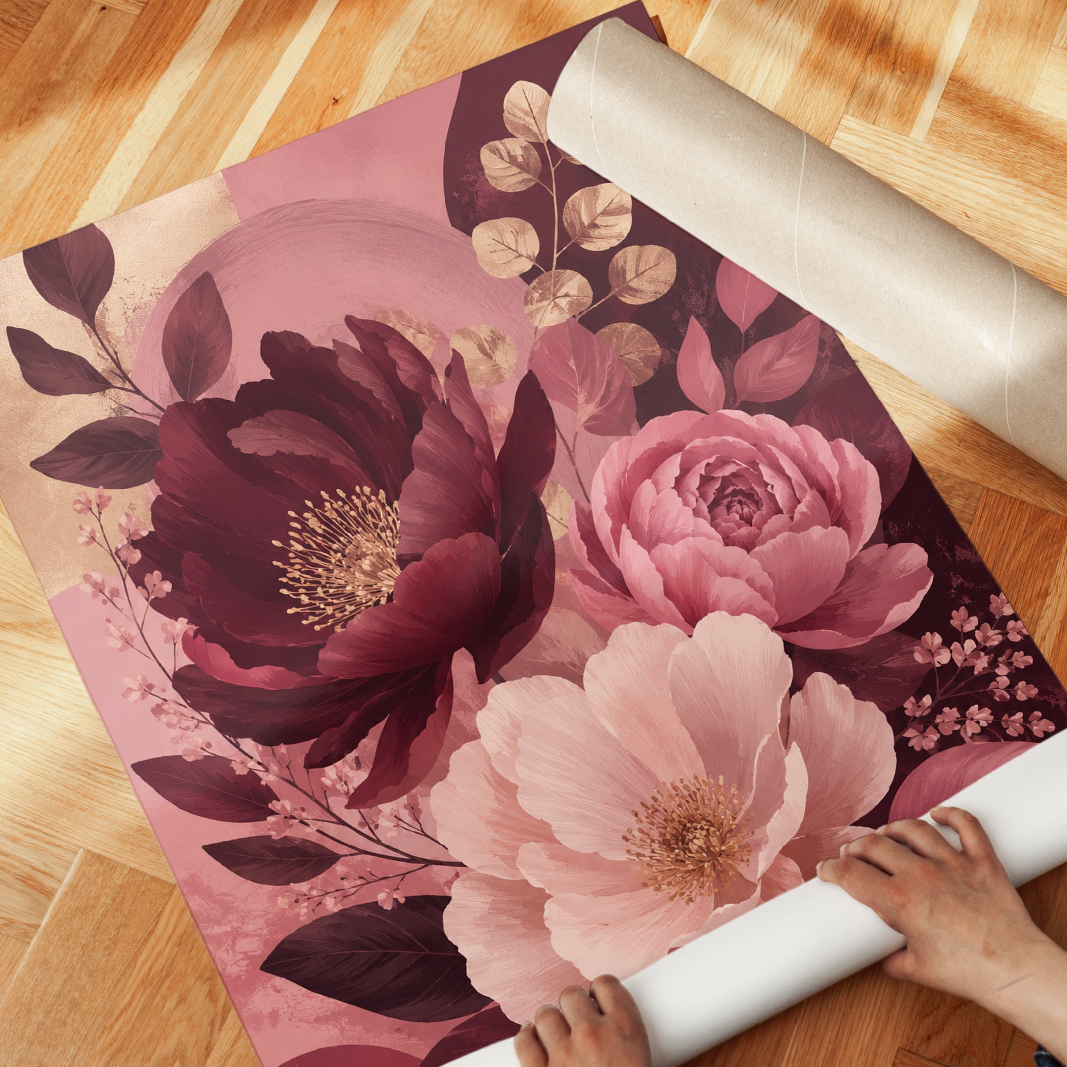Burgundy Pink Floral Print - detail