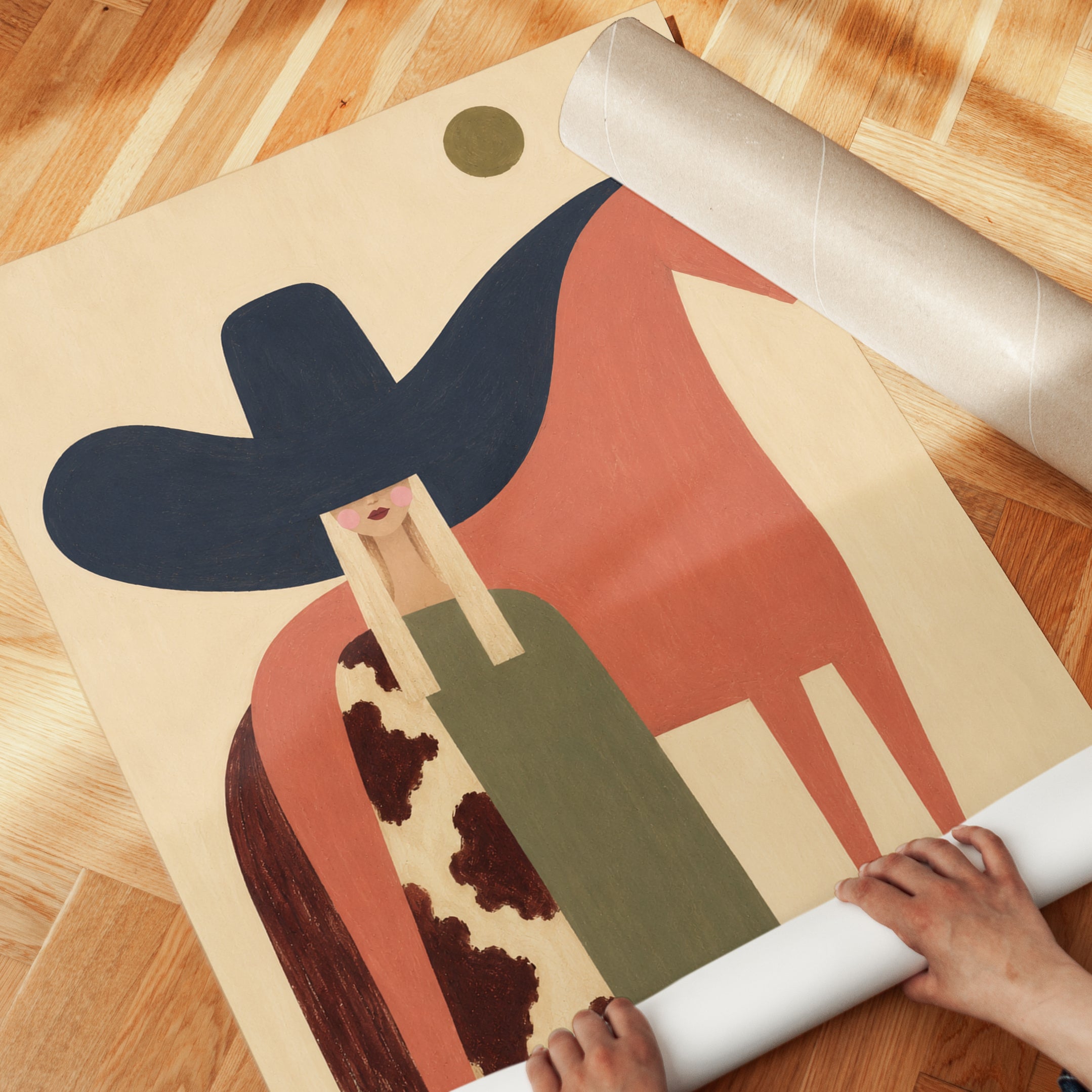 Western Cowboy Wall Art – Folk Art Horse Print - detail