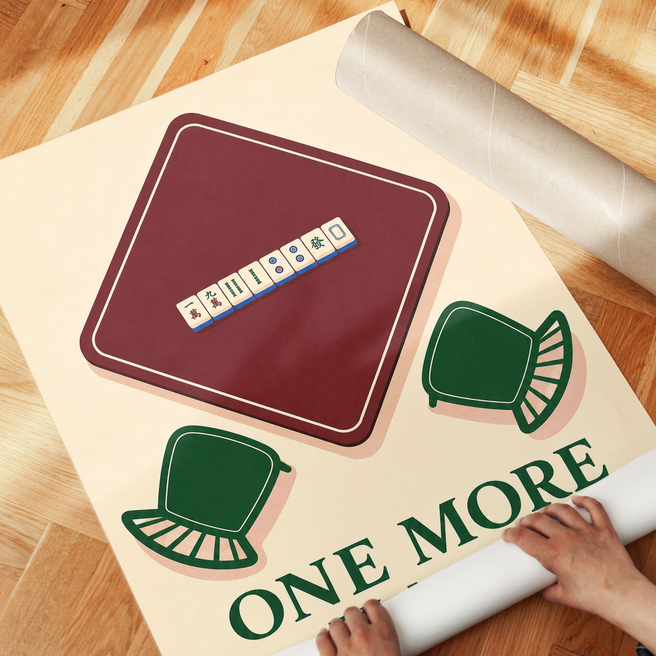 Mahjong Game Art Print: Vintage Minimalist Table Design - detail