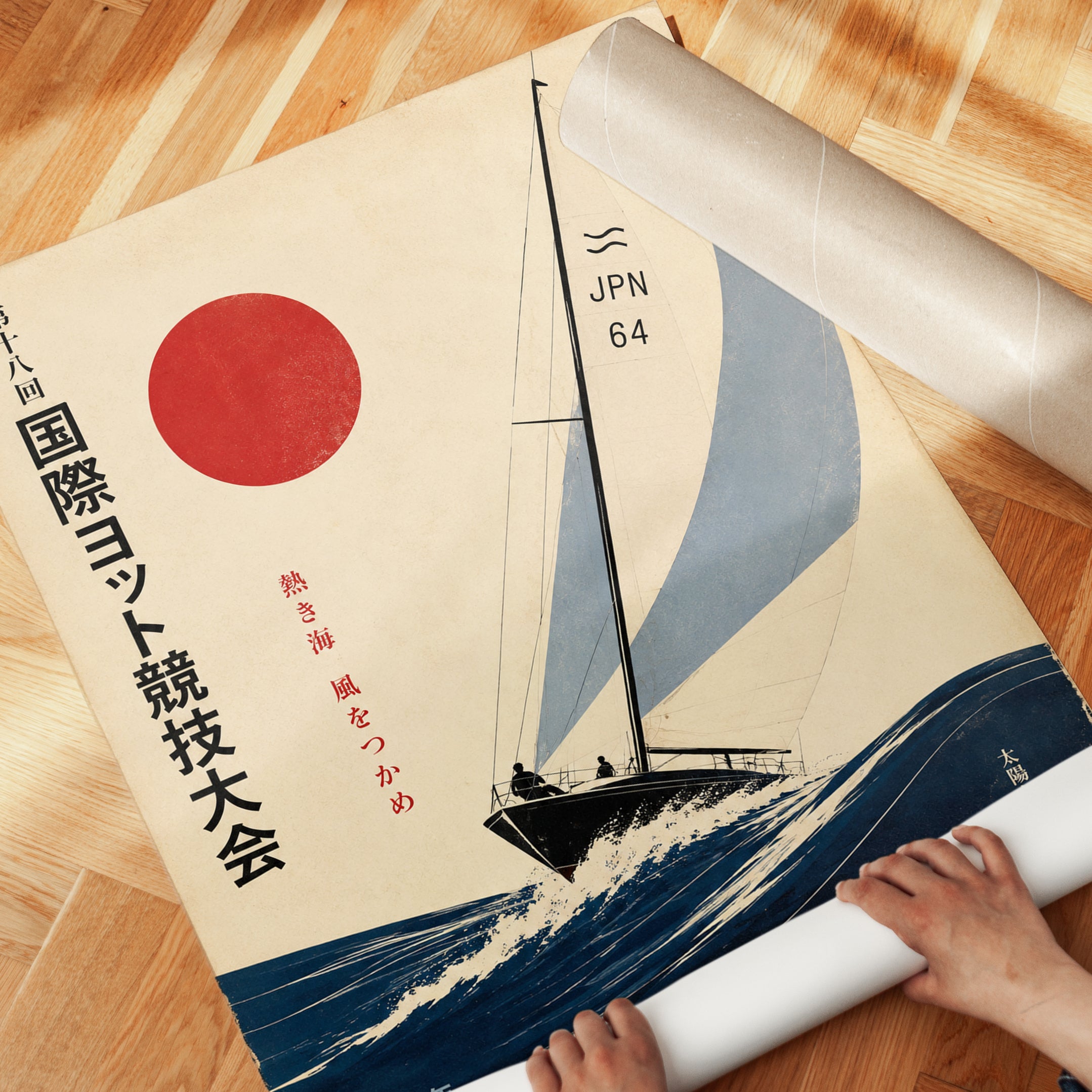 Vintage Sailing Poster – Japanese Yacht Print - detail