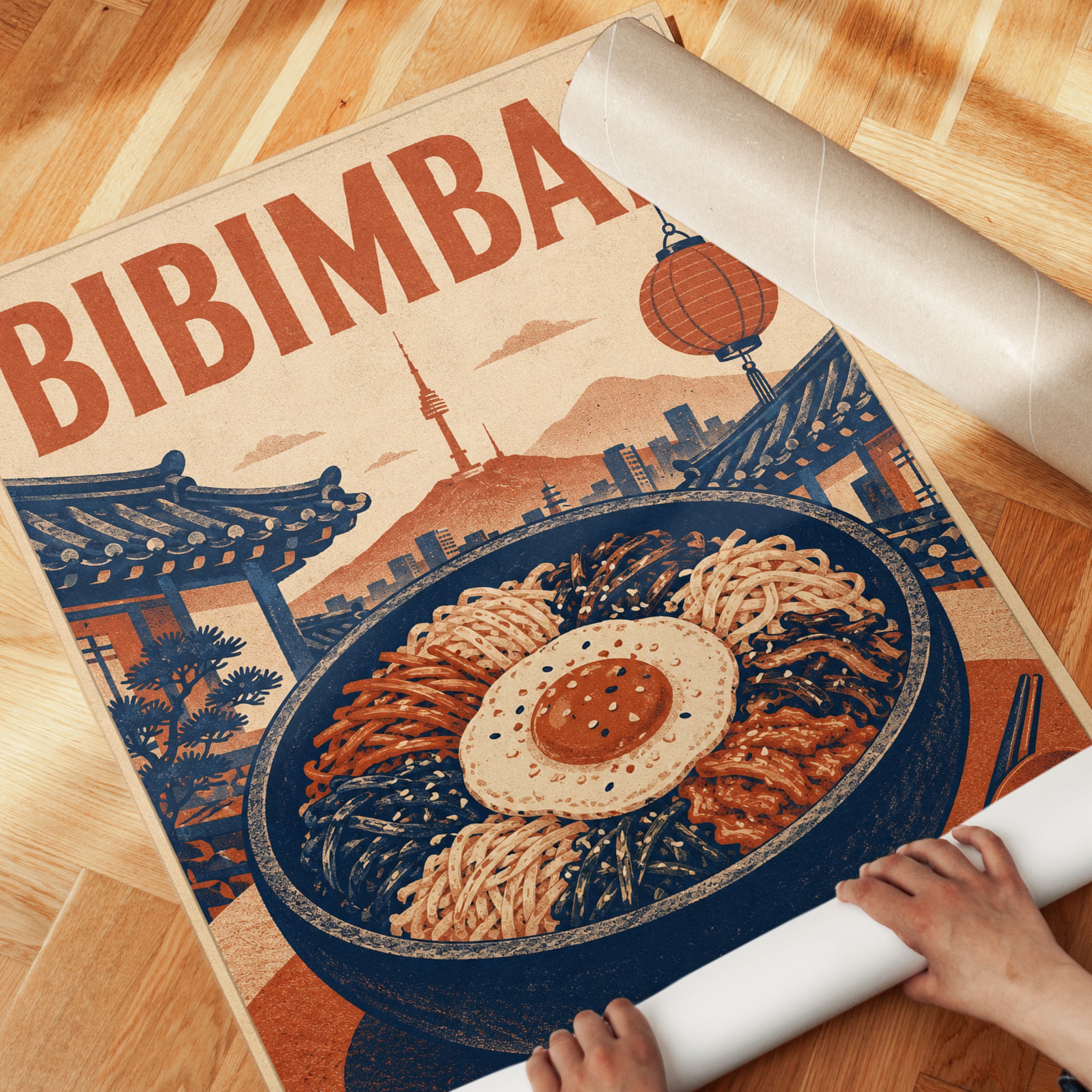 Korean Food Wall Art: Bibimbap Vintage Travel Poster - detail