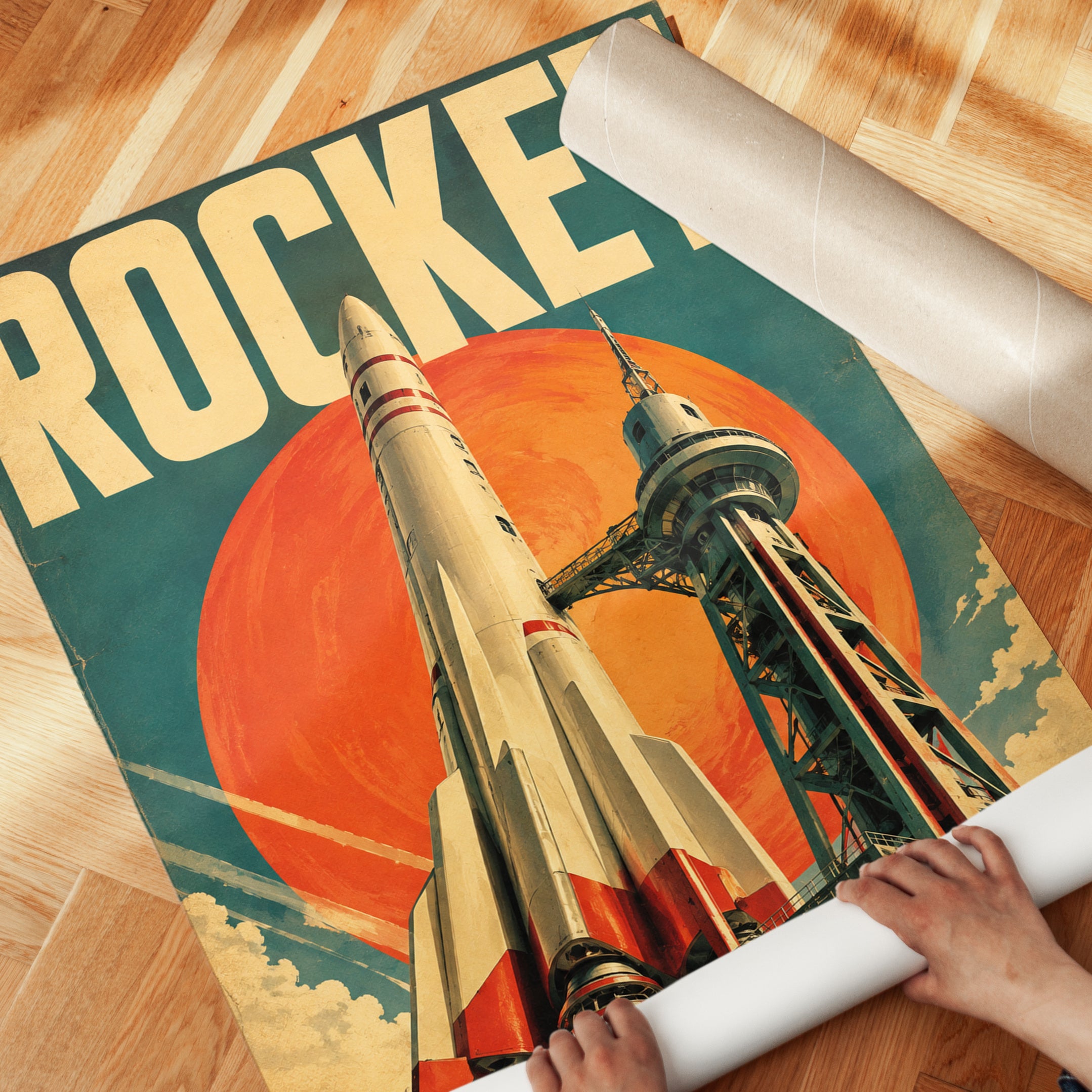Vintage Rocket Poster – Retro Space Wall Art - detail