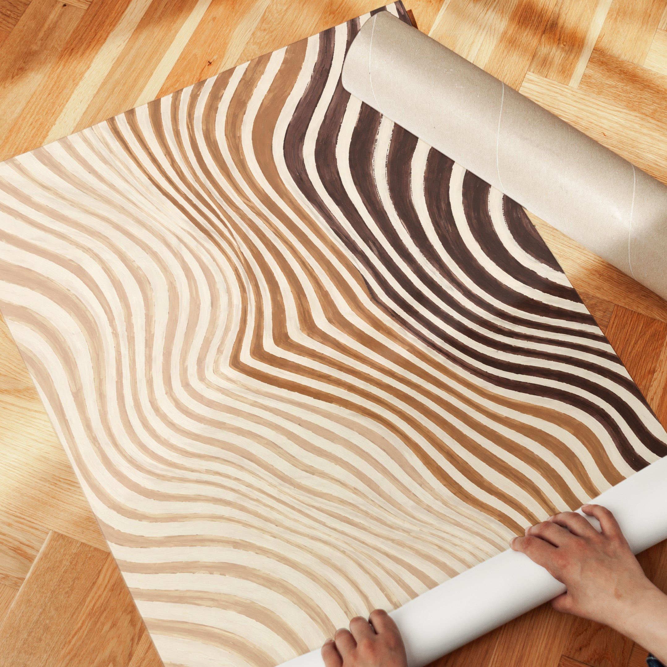 Wavy Lines Wall Art – Brown Abstract Print - detail