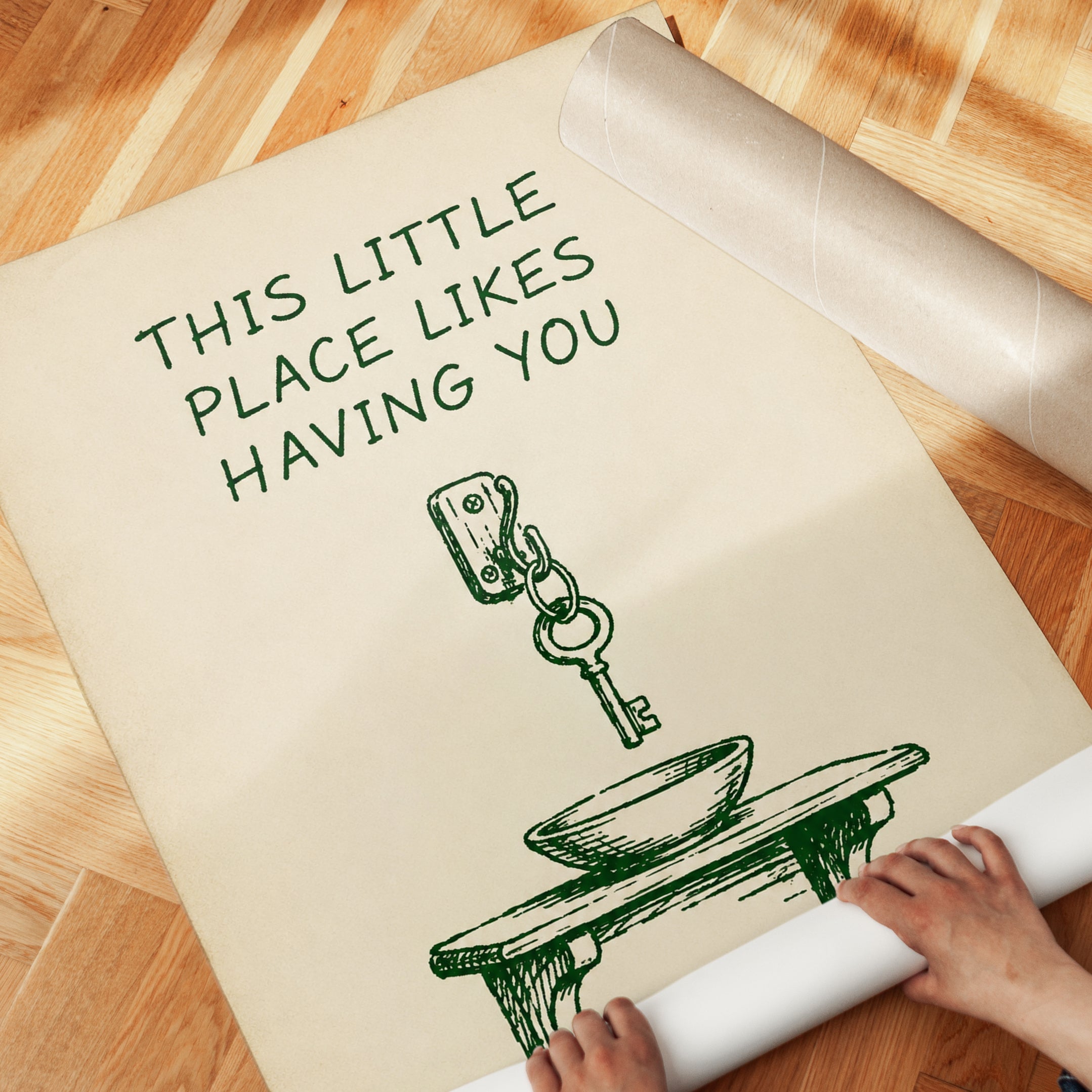 This Little Place Likes Having You: Vintage Key Illustration Print - detail