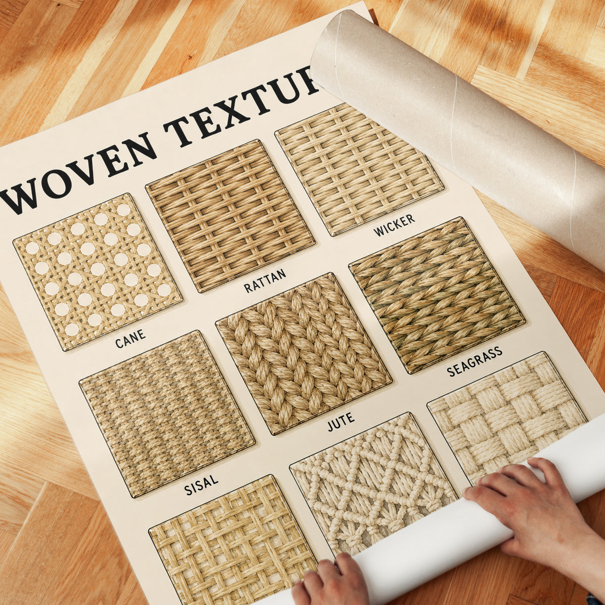 Woven Textures Chart Print: Natural Fibers for Boho Coastal Decor - detail