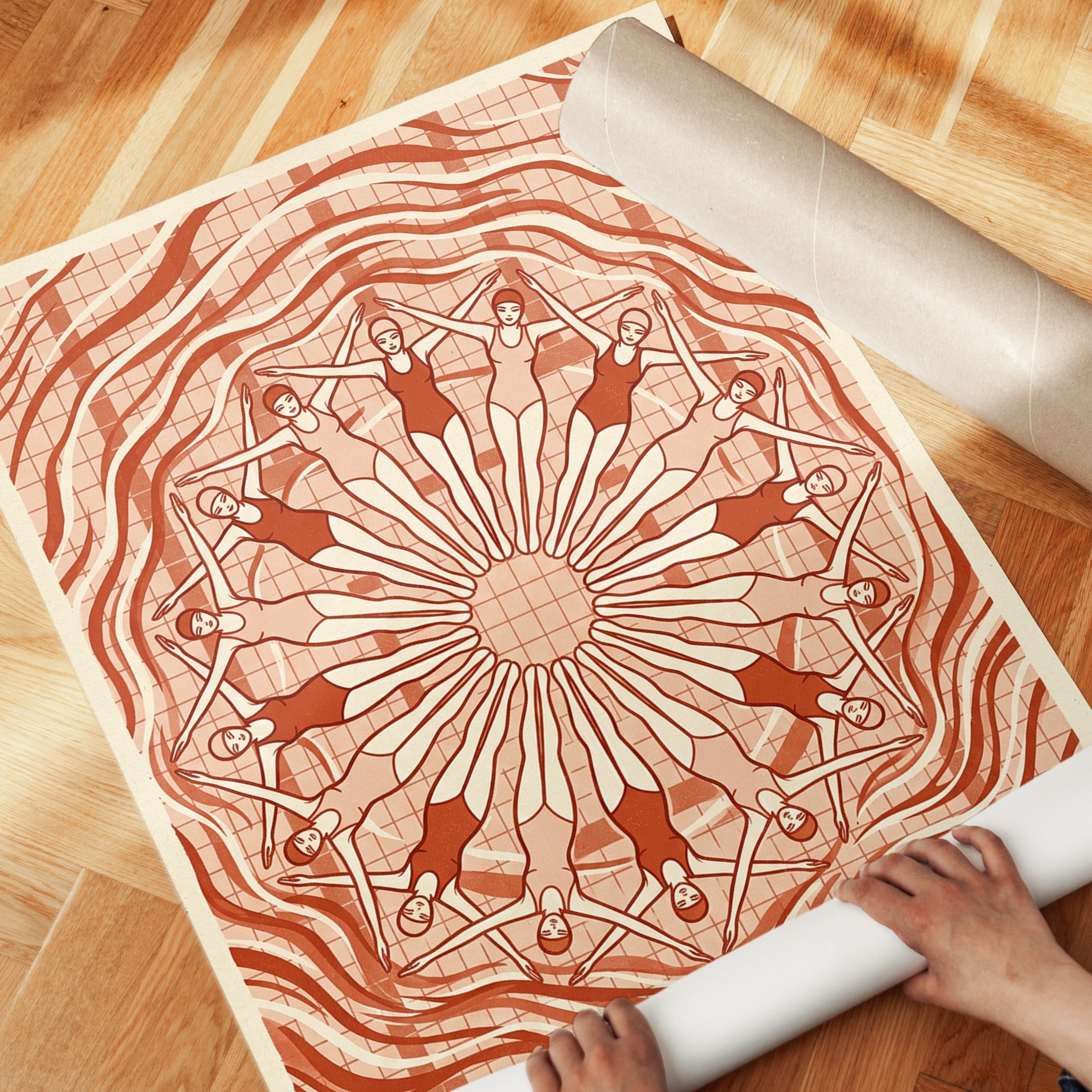 Synchronized Swimming Art Print — Retro Geometric Kaleidoscope - detail