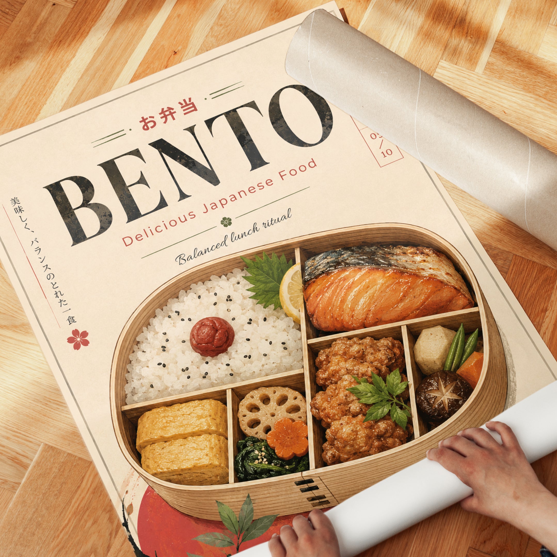 Vintage Japanese Bento Box Print: Retro Food Illustration - detail
