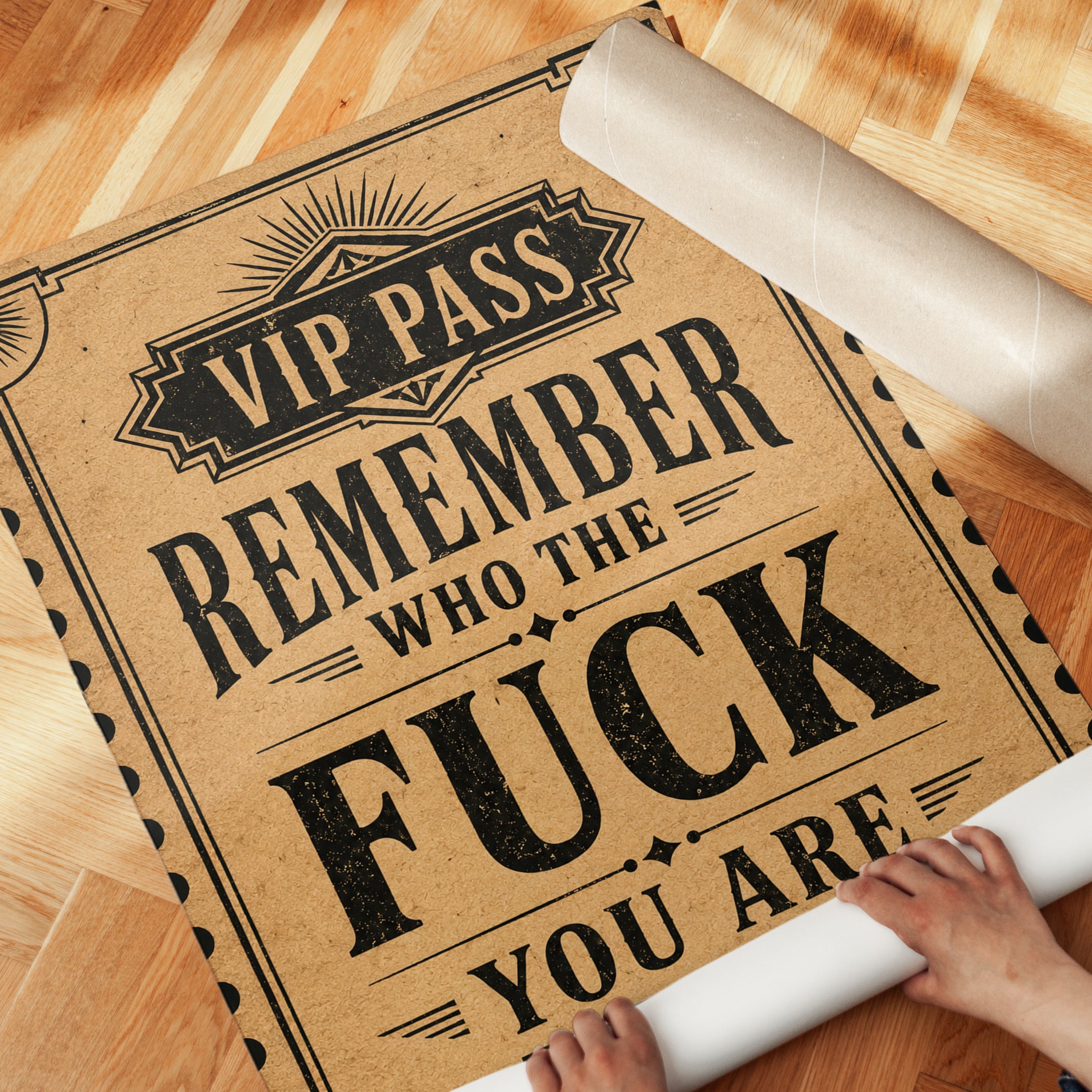 Funny Bathroom Wall Art – VIP Pass Humor Print - detail