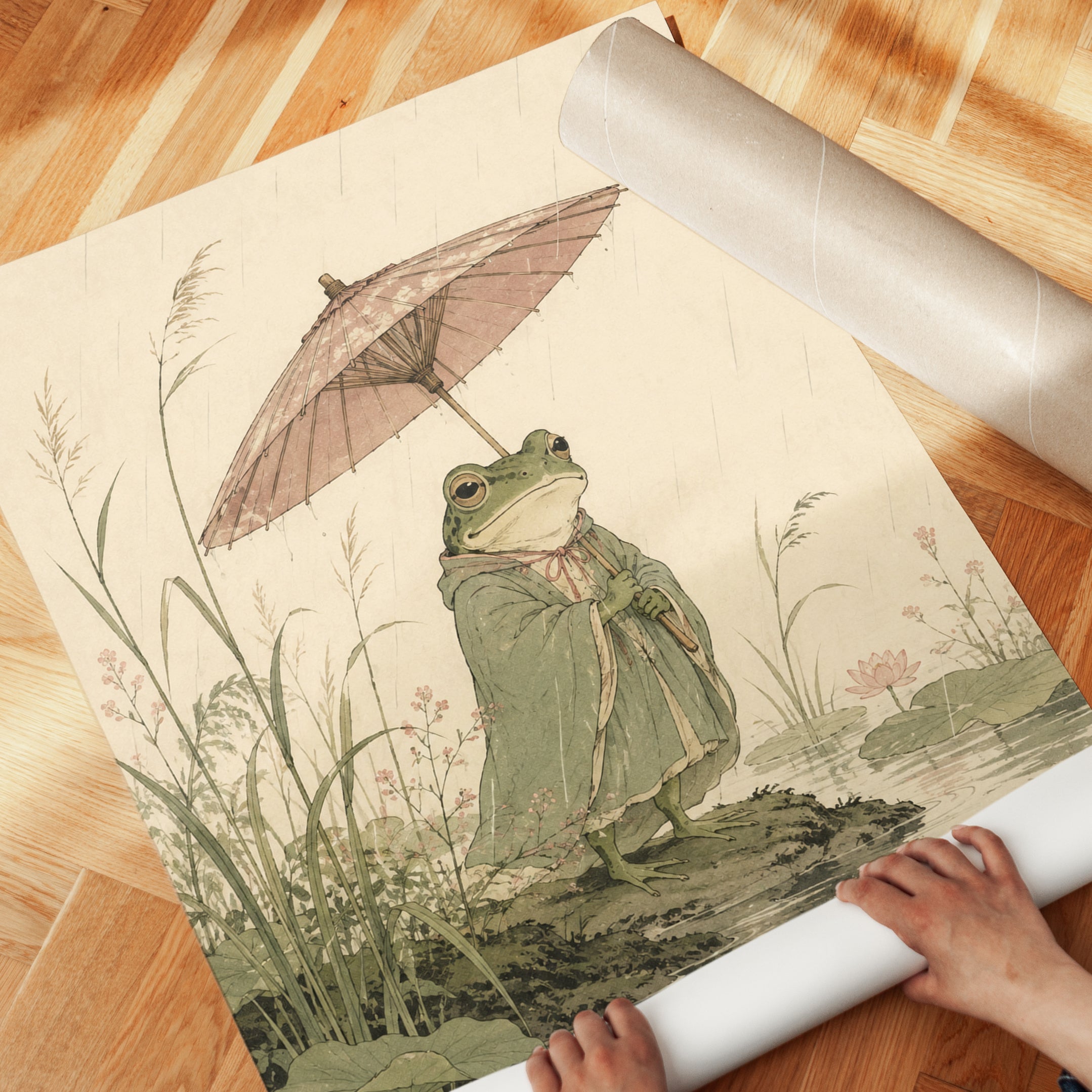 Frog with Umbrella Print - detail