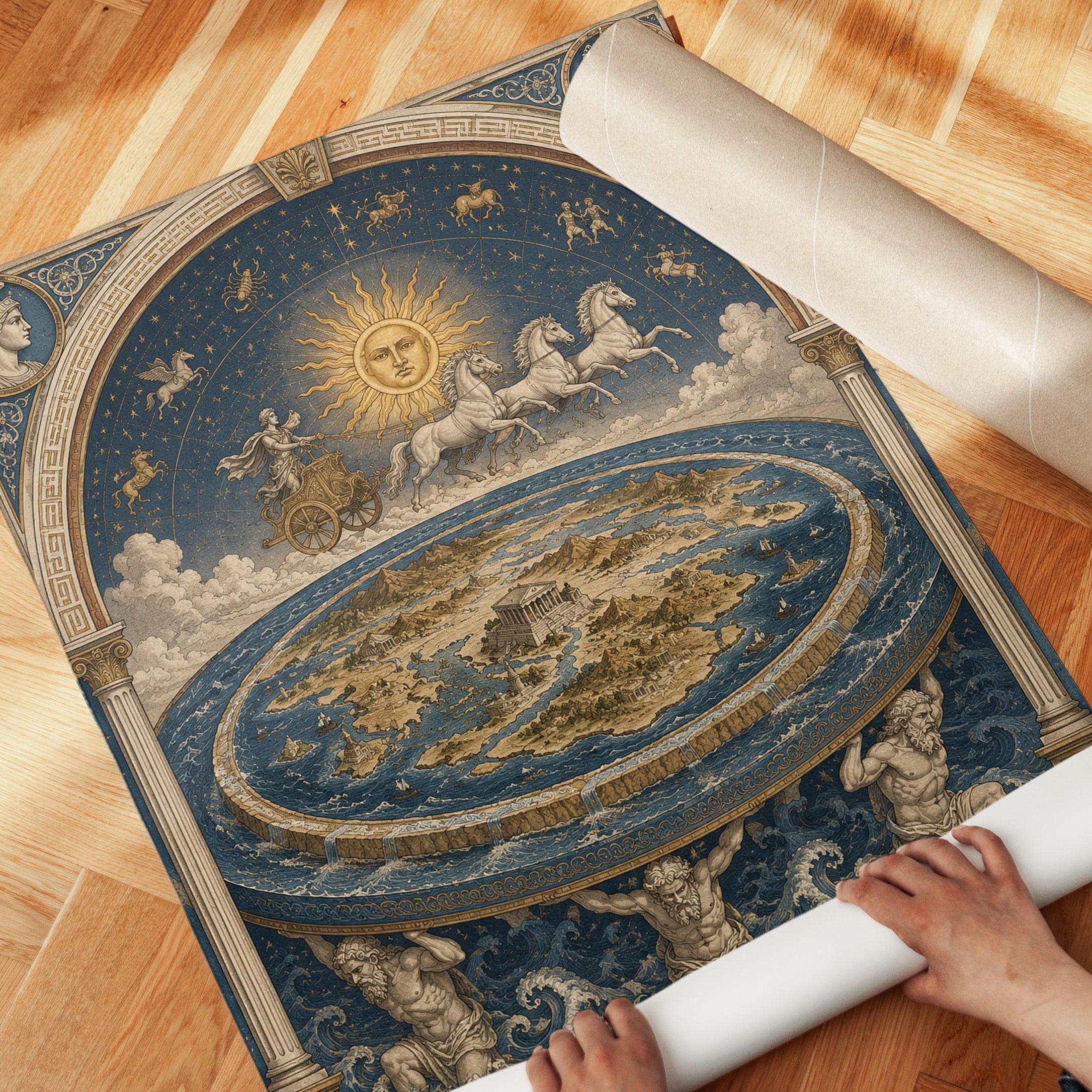 Flat Earth Cosmology Print: Renaissance Celestial Map Wall Art - detail