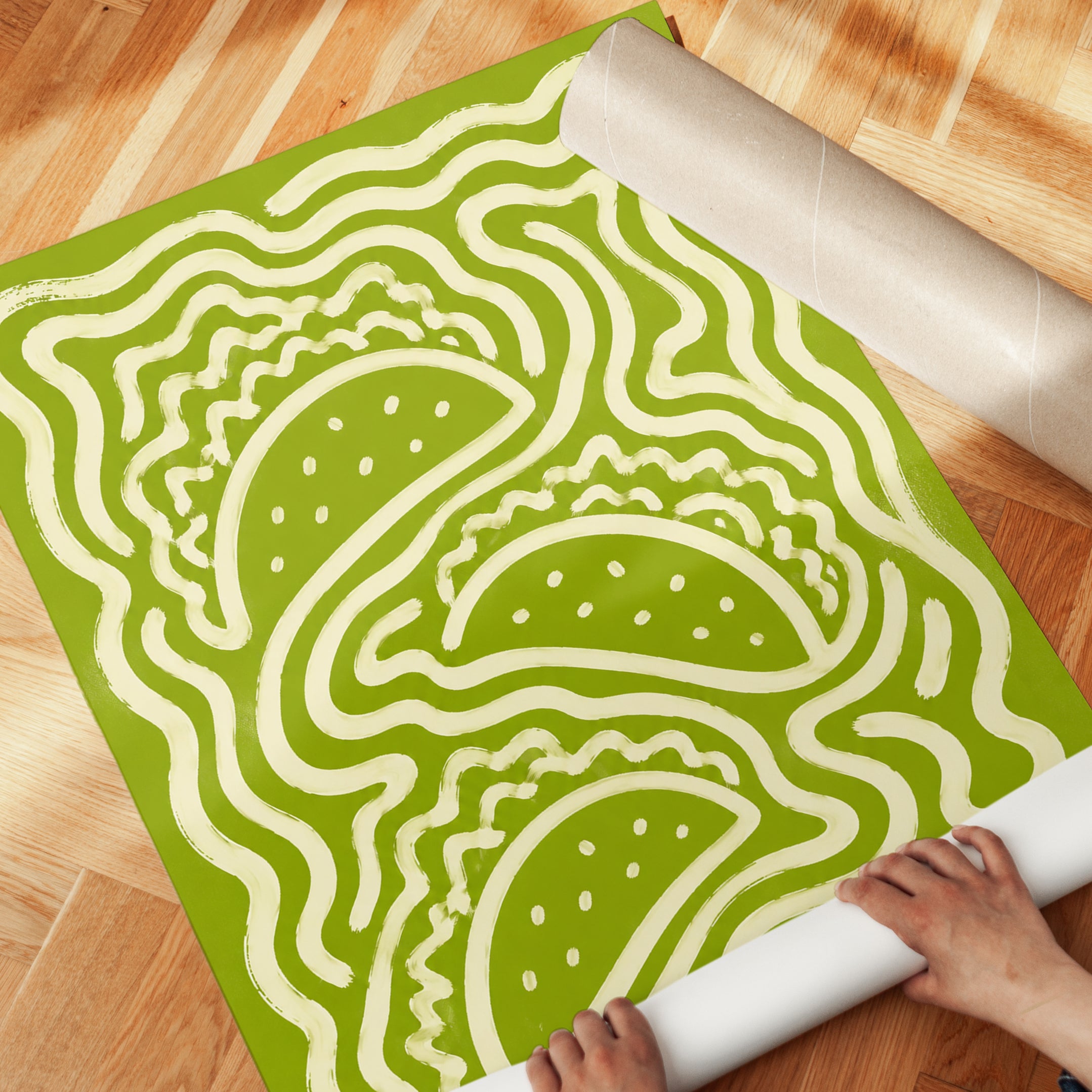 Retro Tacos Poster: Psychedelic Green Kitchen Wall Art - detail
