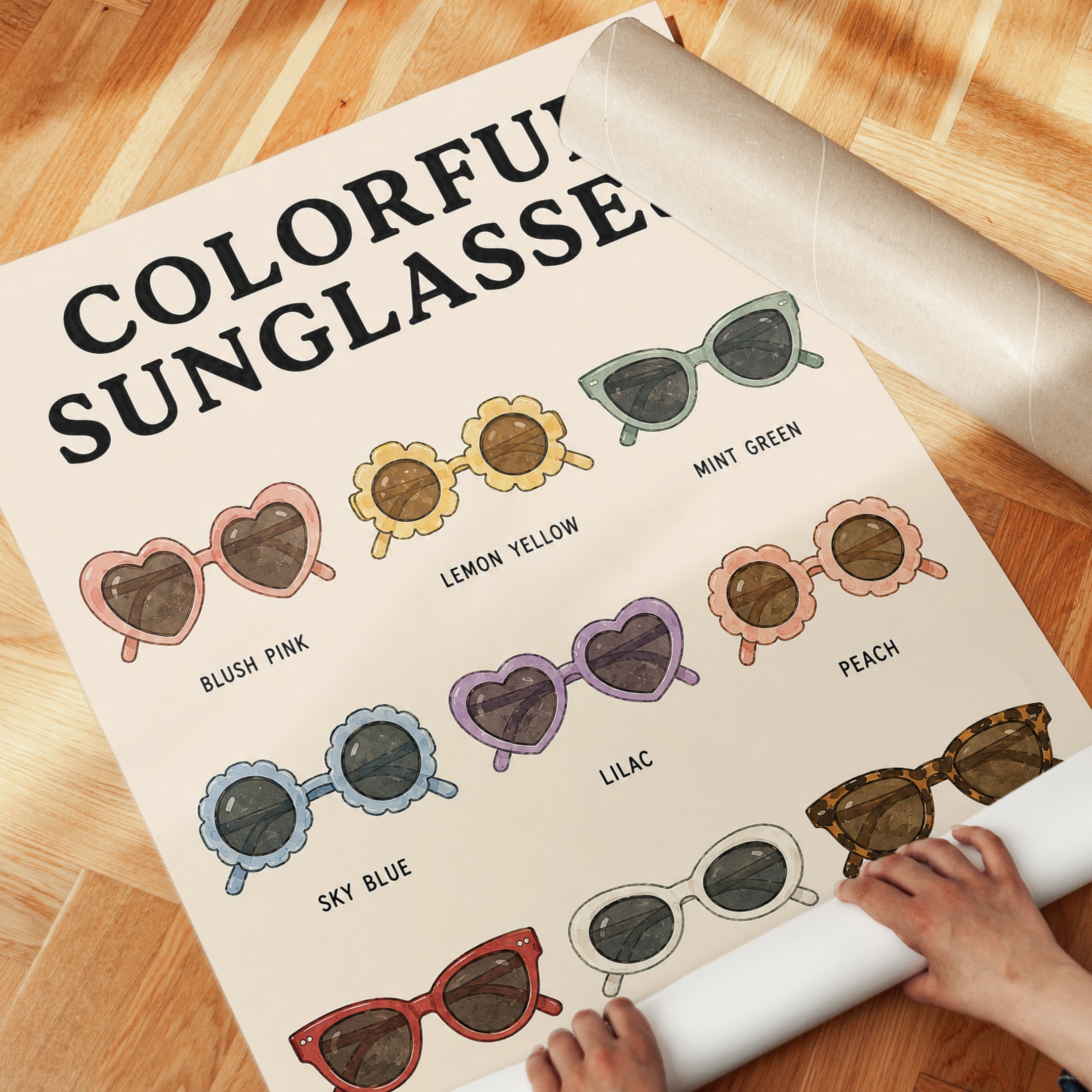 Colorful Sunglasses Print — Whimsical Retro Fashion Illustration - detail
