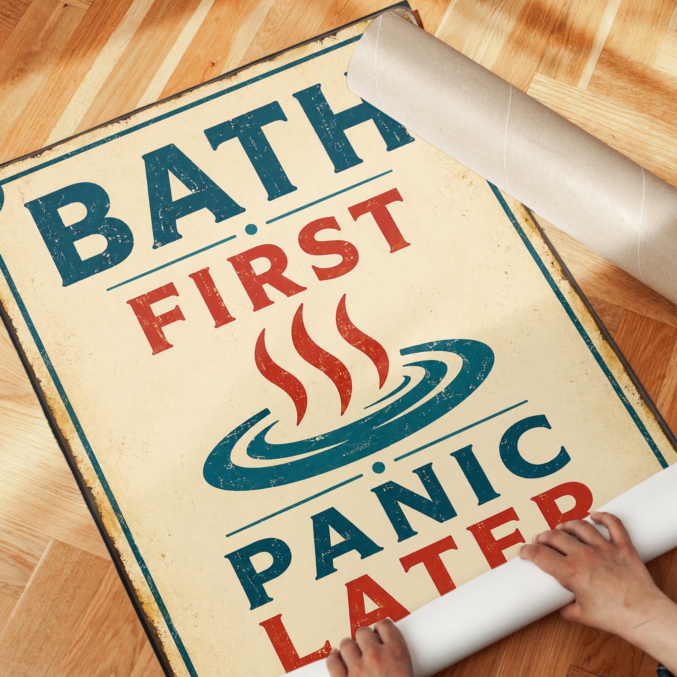 Bath First Panic Later – Retro Sign - detail