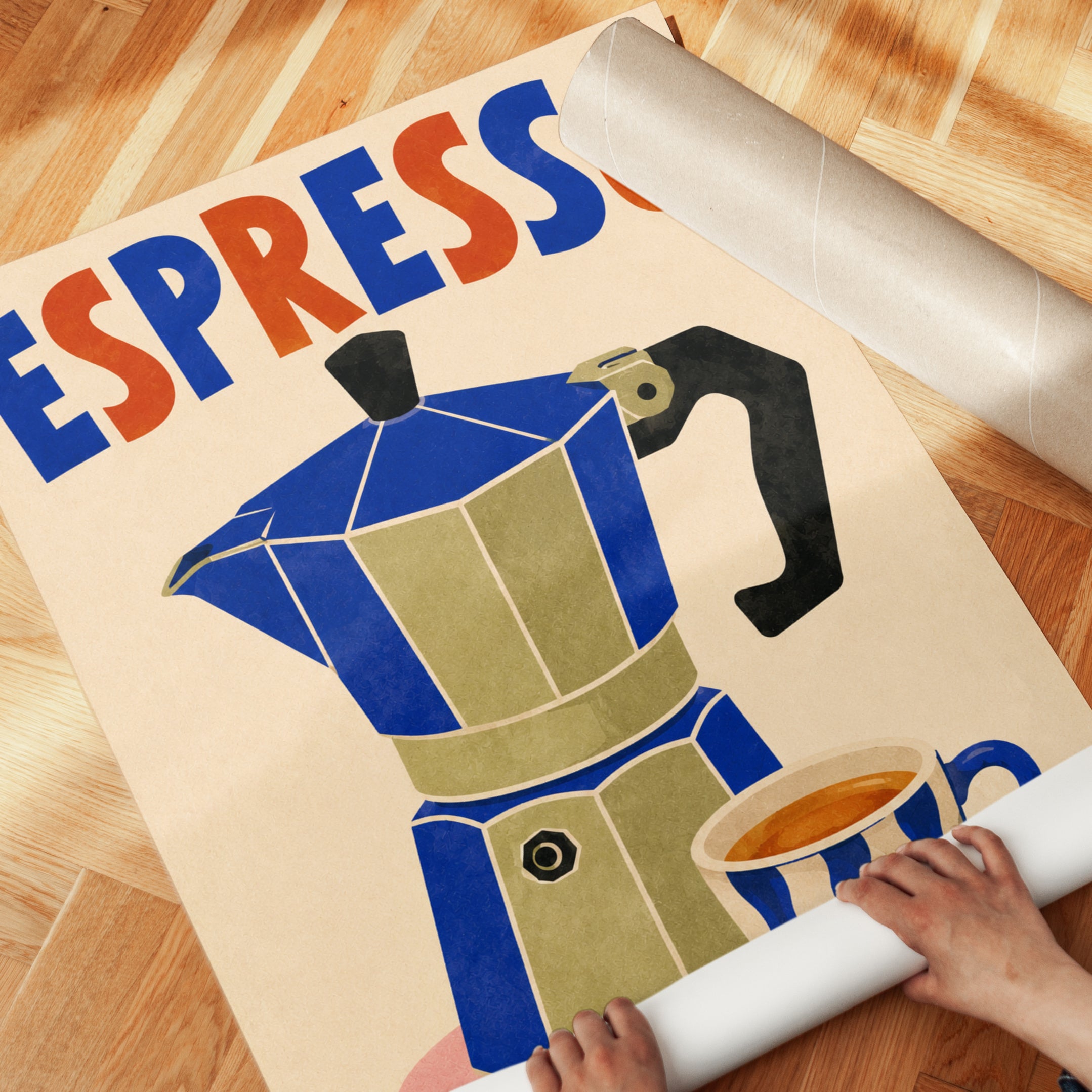 Espresso Moka Pot Poster: Mid-Century Modern Coffee Art Print - detail