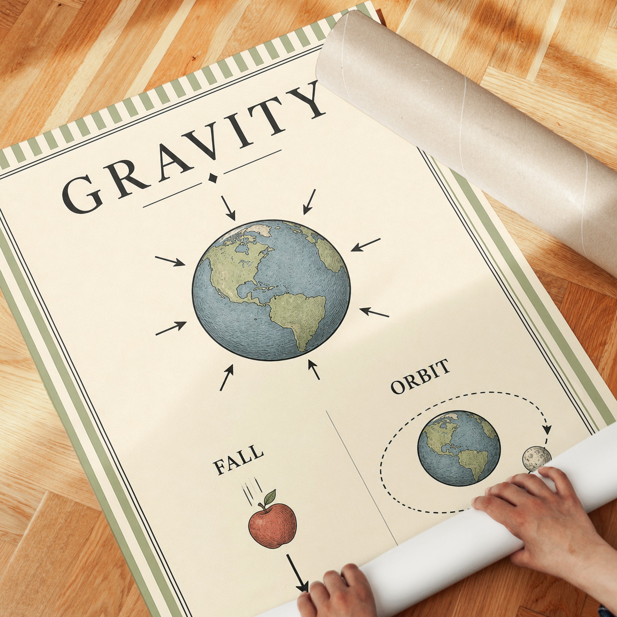 Gravity Educational Poster: Vintage Science Diagram Art Print - detail