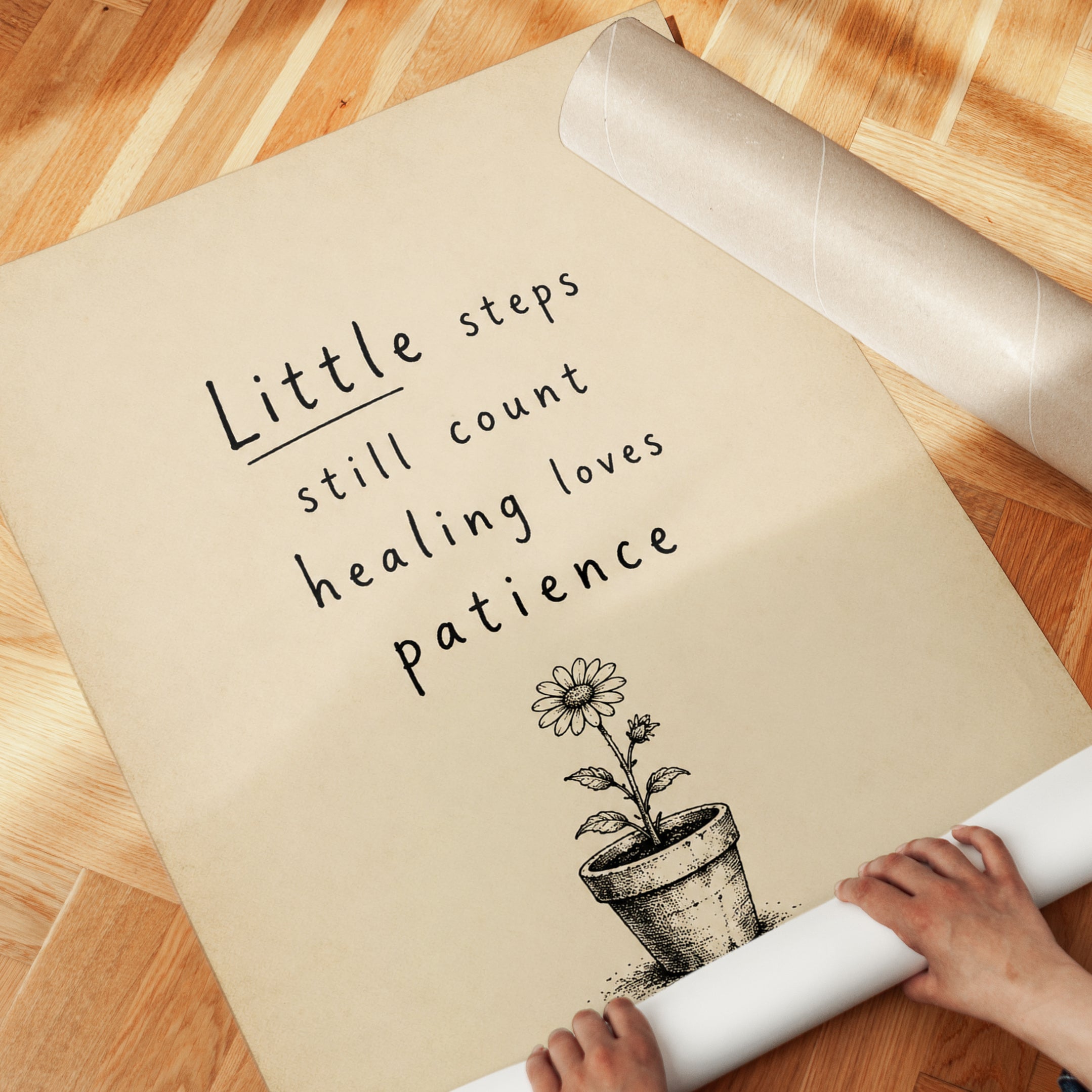 Little Steps Still Count Wall Art: Minimalist Botanical Poster - detail