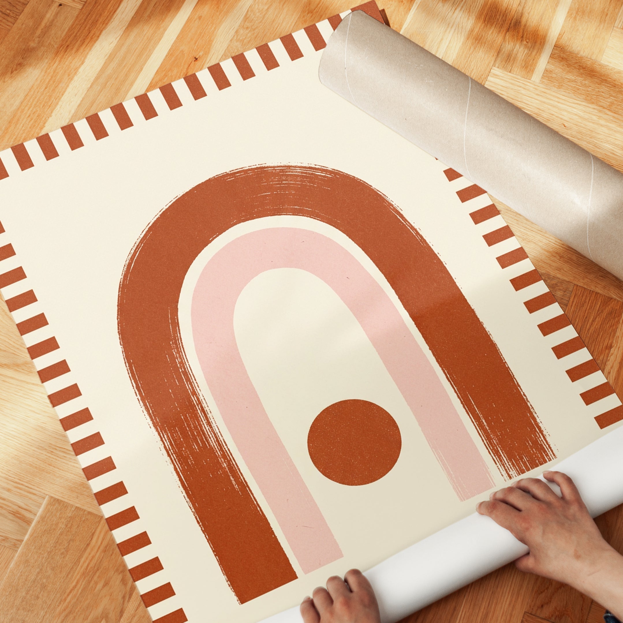Terracotta Rainbow Wall Art: Mid-Century Modern Geometric Print - detail