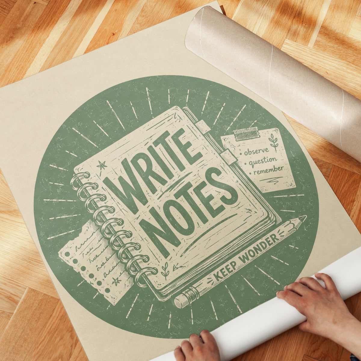 Write Notes Vintage Print: Retro Stationery Art - detail